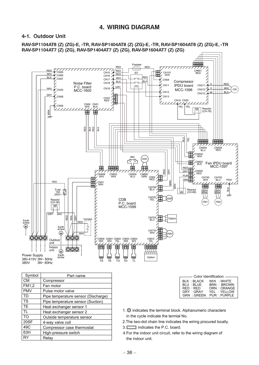 Toshiba RAV-SP1104AT8Z-TR, RAV-SP1104AT8ZG-TR, RAV-SP1104AT8-TR, RAV-SP1404AT8ZG-TR Wiring Diagram, Outdoor Unit 