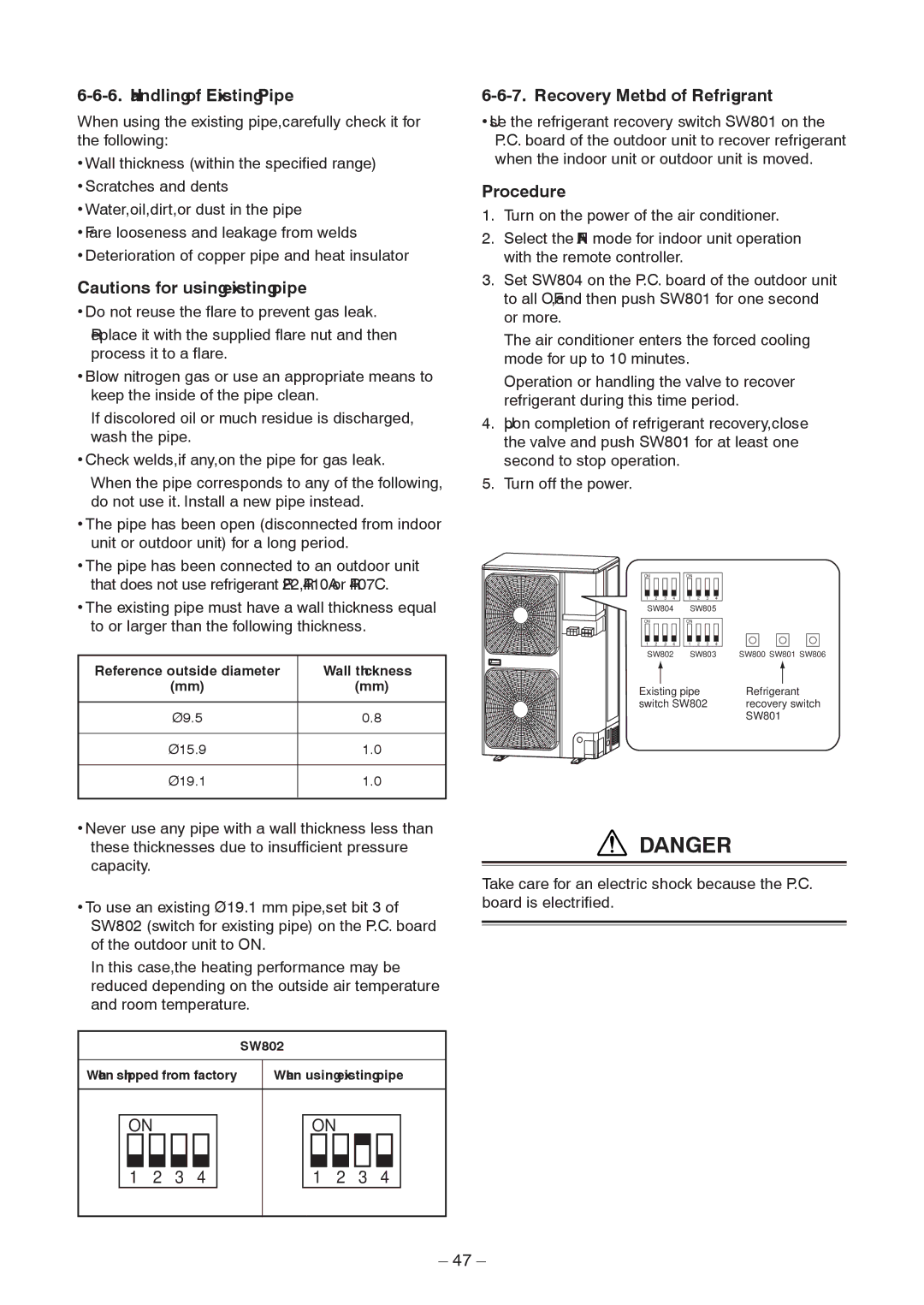 Toshiba RAV-SP1604AT8Z-E, RAV-SP1104AT8ZG-TR Handling of Existing Pipe, Recovery Method of Refrigerant, Procedure 