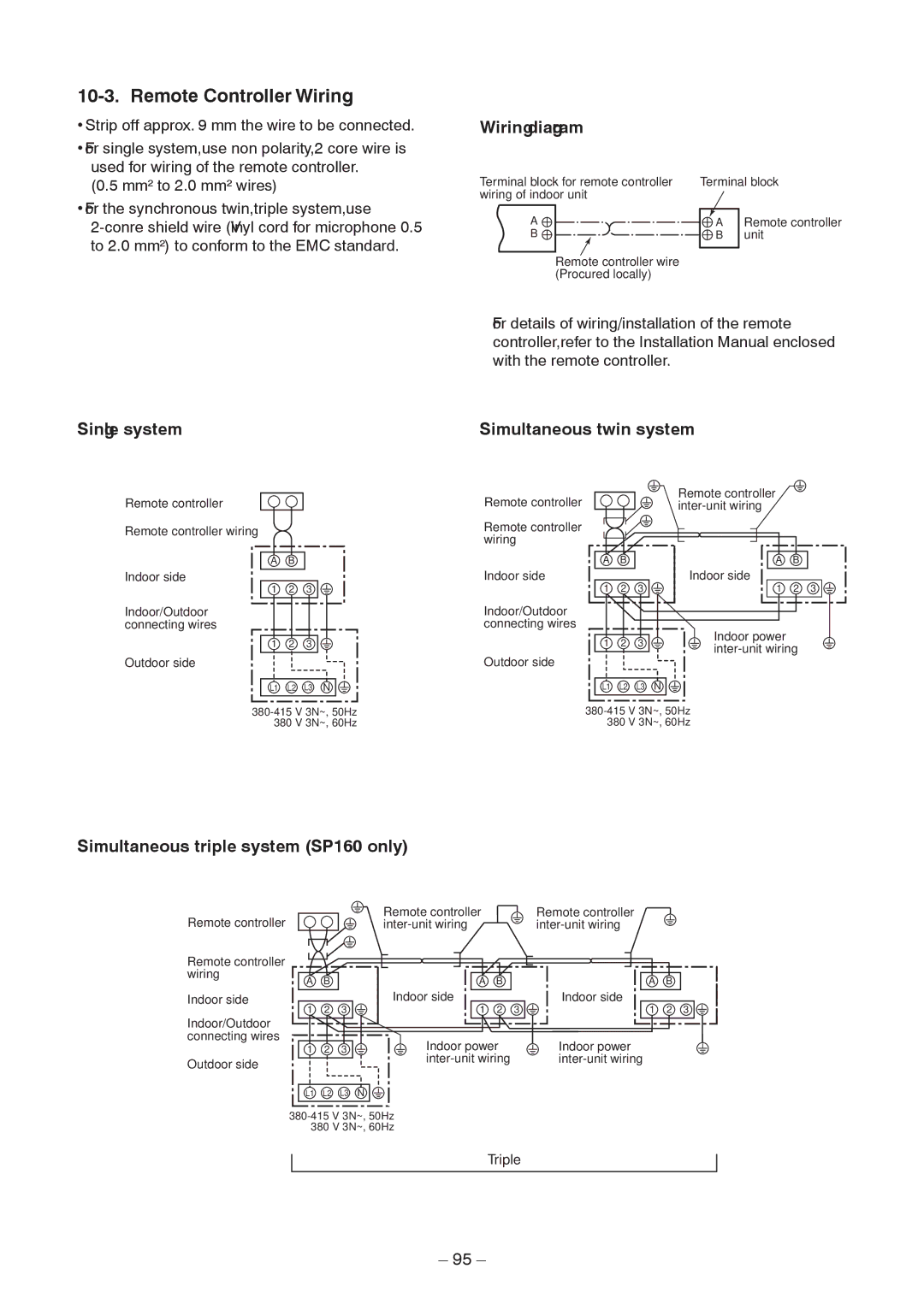 Toshiba RAV-SP1404AT8ZG-E service manual Remote Controller Wiring, Wiring diagram, Single system Simultaneous twin system 