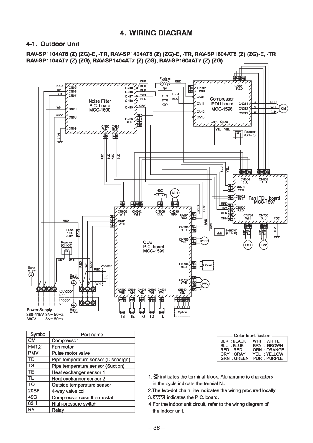 Toshiba RAV-SP1104AT8Z-TR, RAV-SP1104AT8ZG-TR, RAV-SP1104AT8-TR, RAV-SP1404AT8ZG-TR Wiring Diagram, Outdoor Unit, 36 