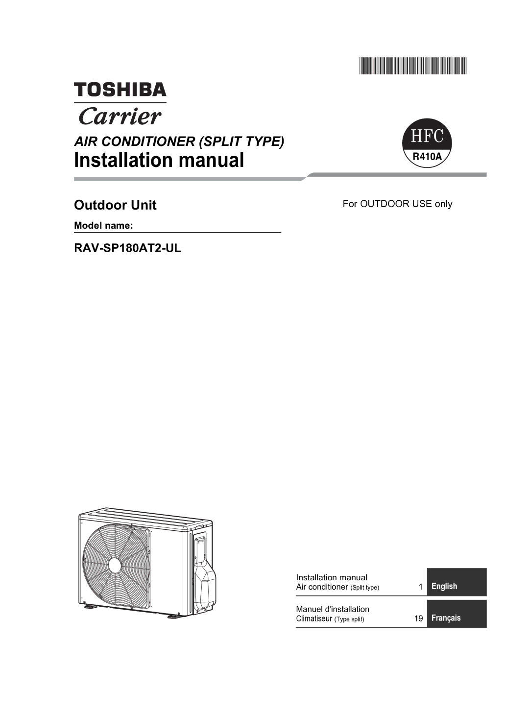 Toshiba RAV-SP180AT2-UL installation manual Installation manual 