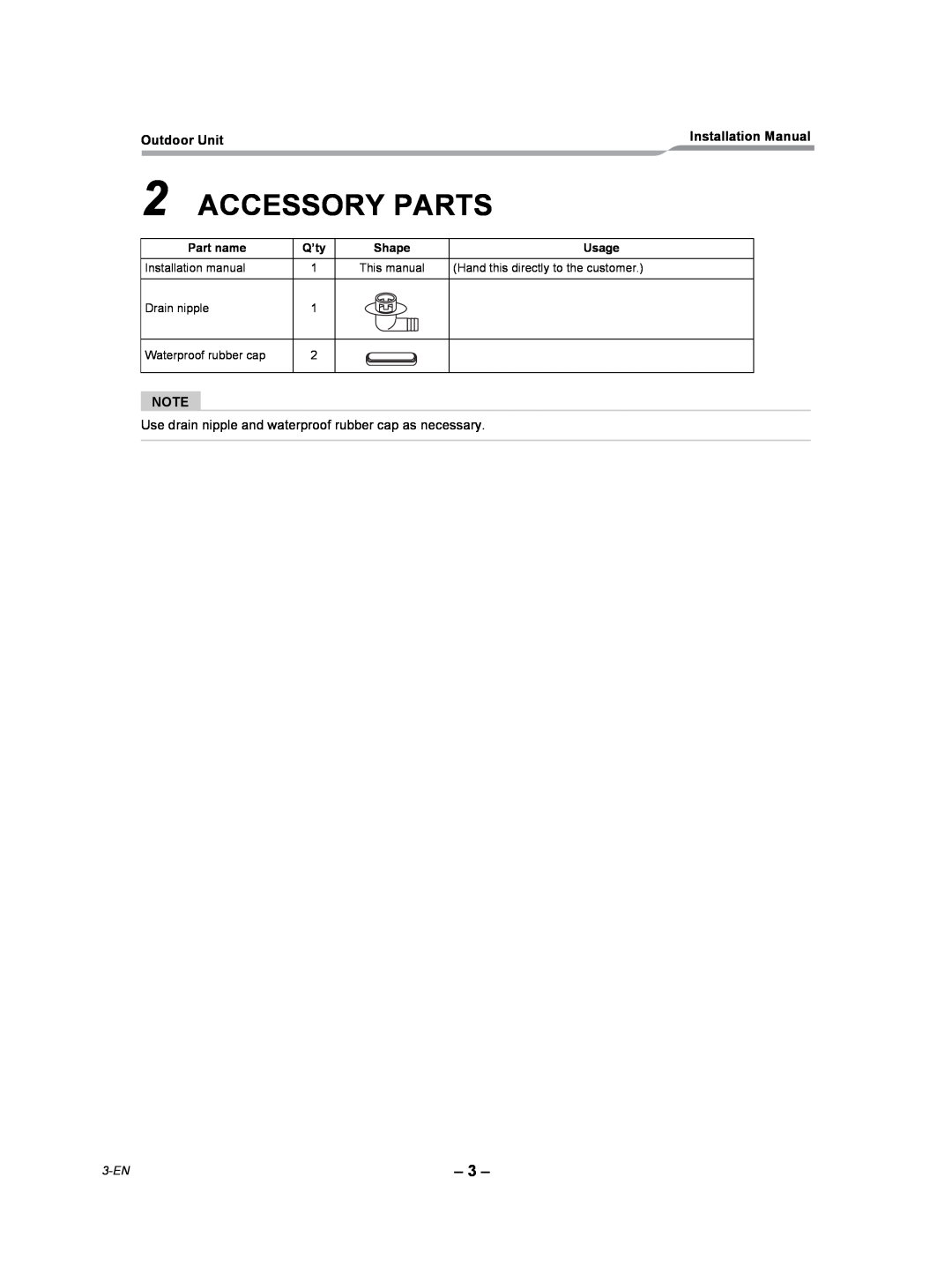 Toshiba RAV-SP180AT2-UL installation manual Accessory Parts, 3-EN 