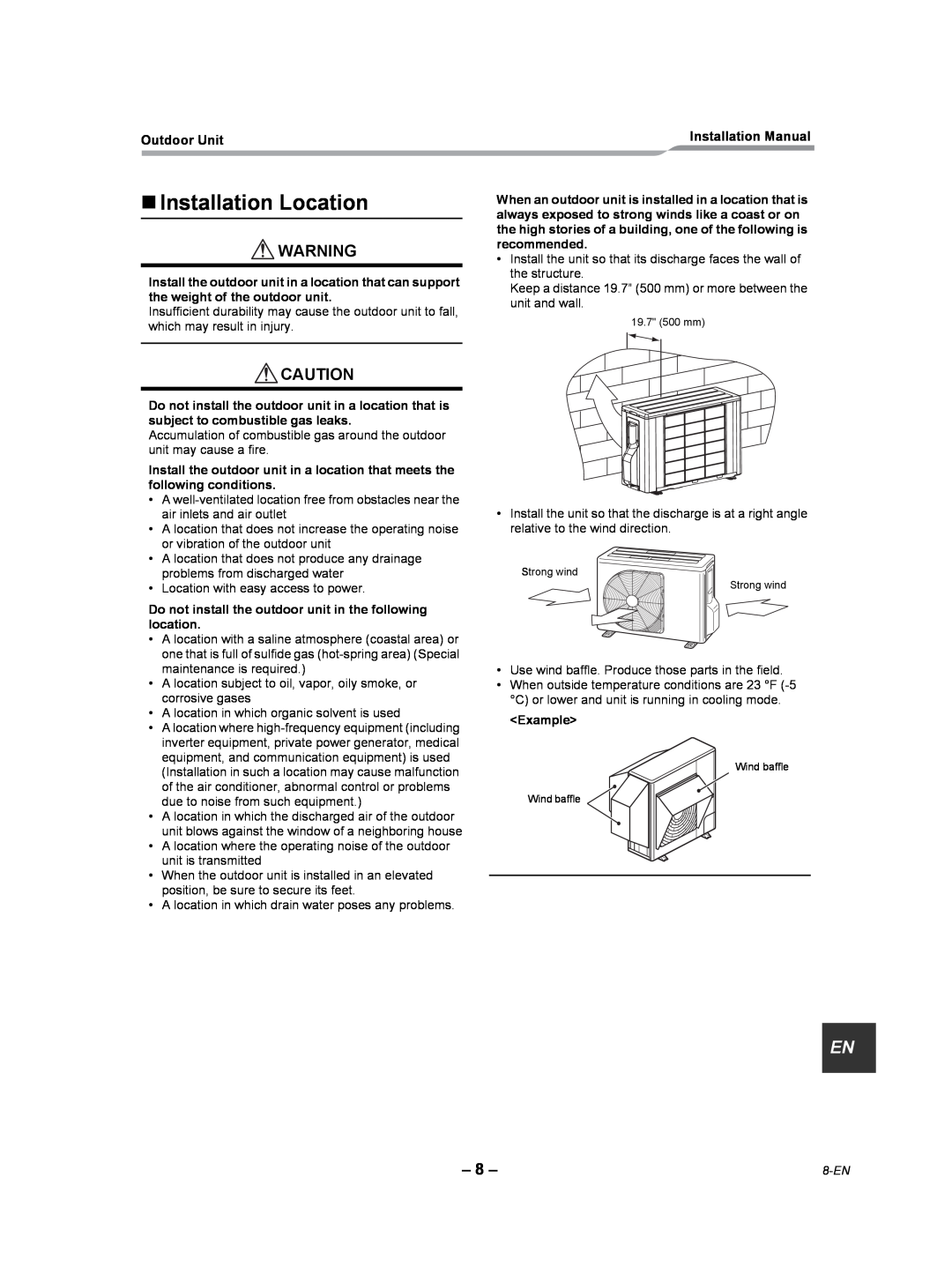 Toshiba RAV-SP180AT2-UL installation manual „Installation Location 
