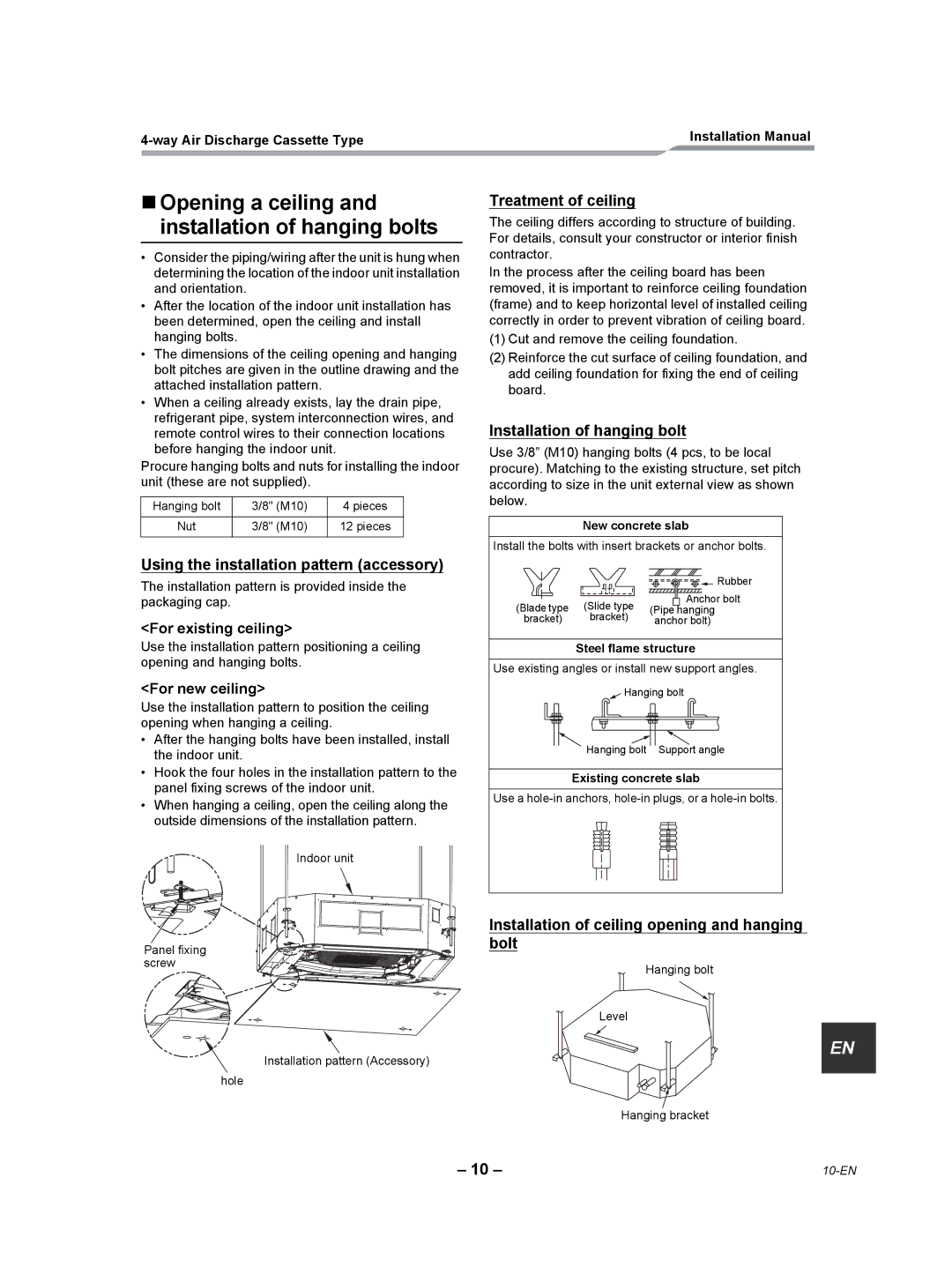 Toshiba RAV-SP180UT-UL installation manual „ Opening a ceiling and installation of hanging bolts 