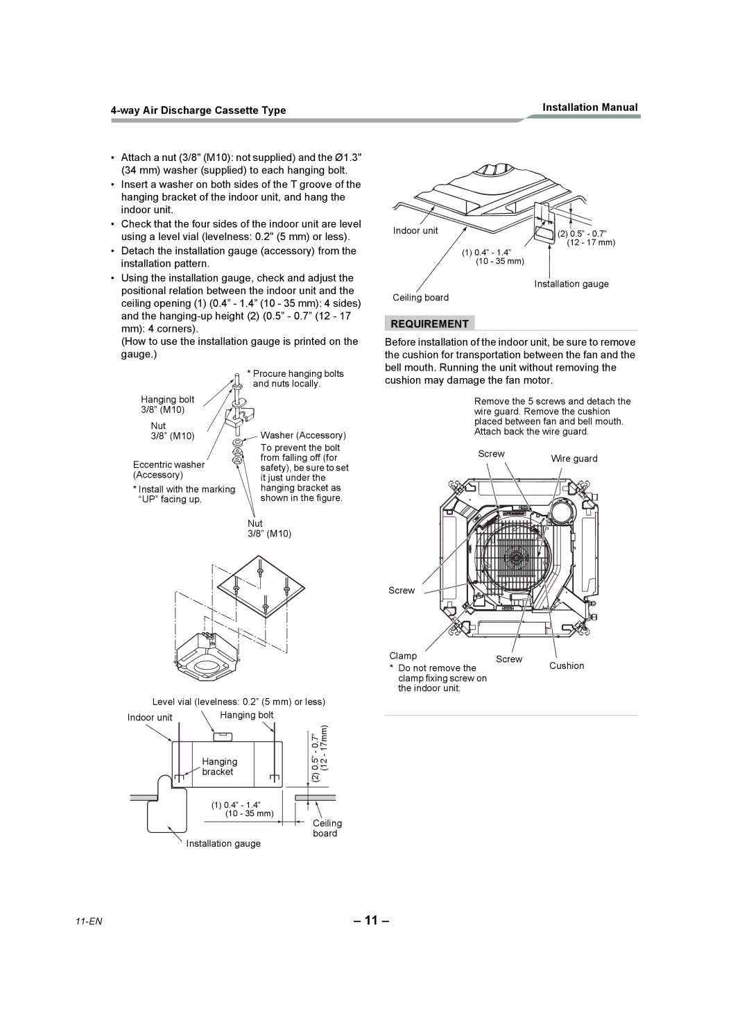 Toshiba RAV-SP180UT-UL installation manual Cushion may damage the fan motor 