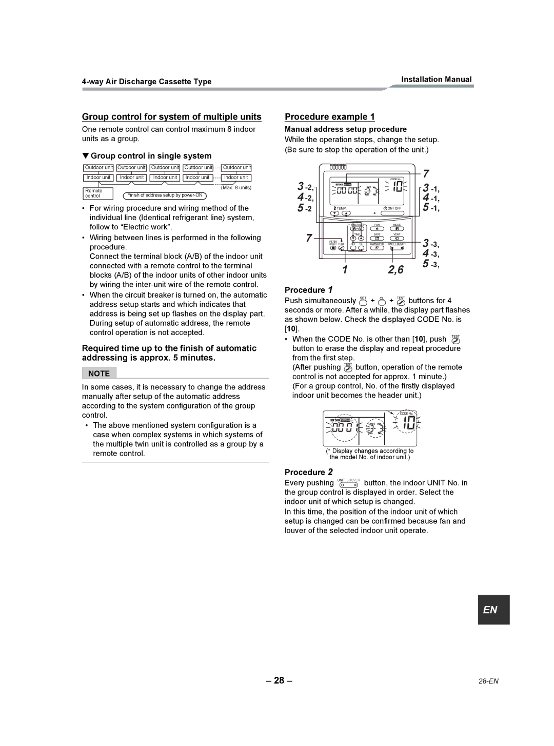 Toshiba RAV-SP180UT-UL Group control for system of multiple units, Procedure example, Group control in single system 