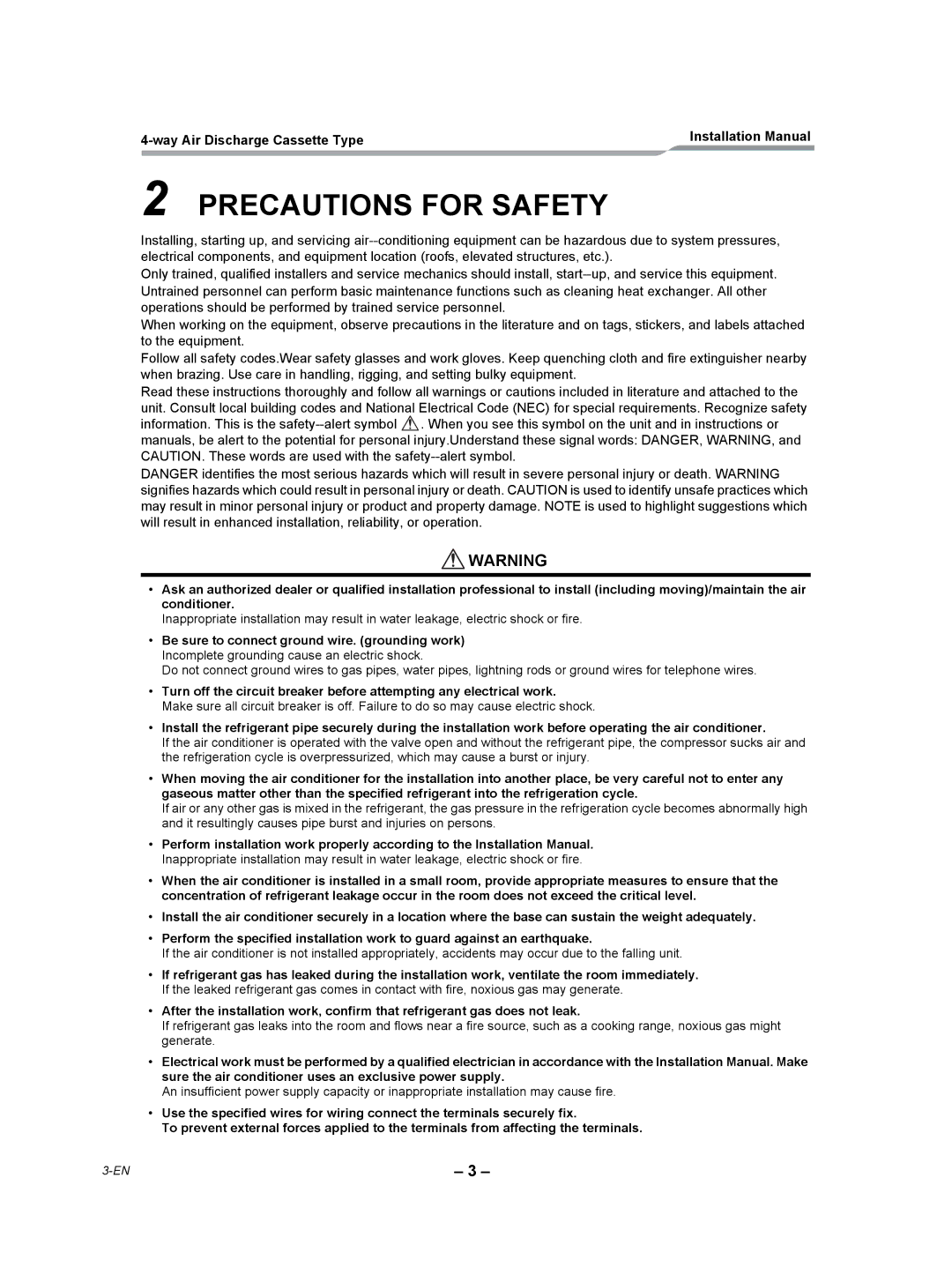 Toshiba RAV-SP180UT-UL installation manual Precautions for Safety 