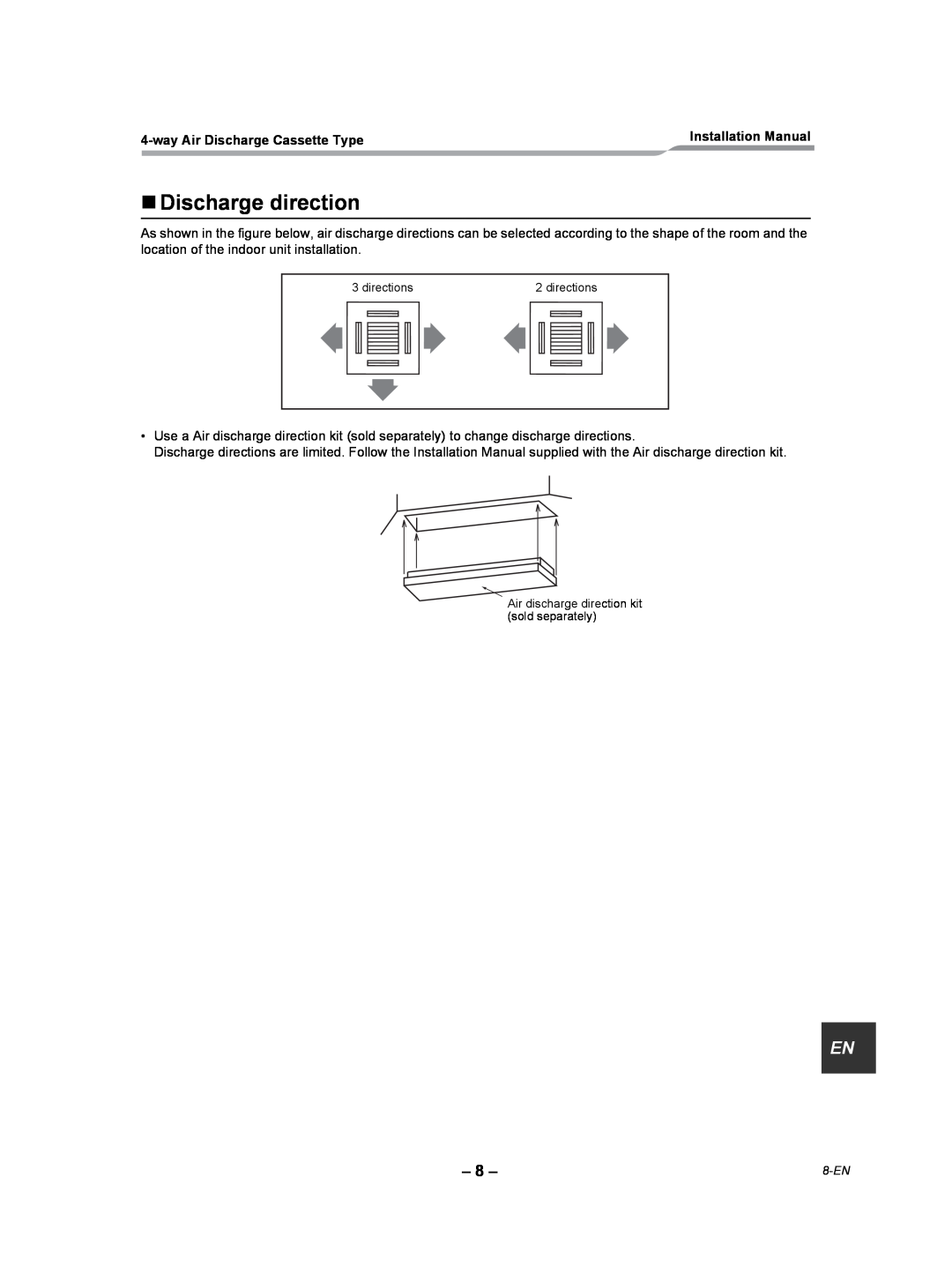 Toshiba RAV-SP180UT-UL installation manual „Discharge direction, wayAir Discharge Cassette Type 