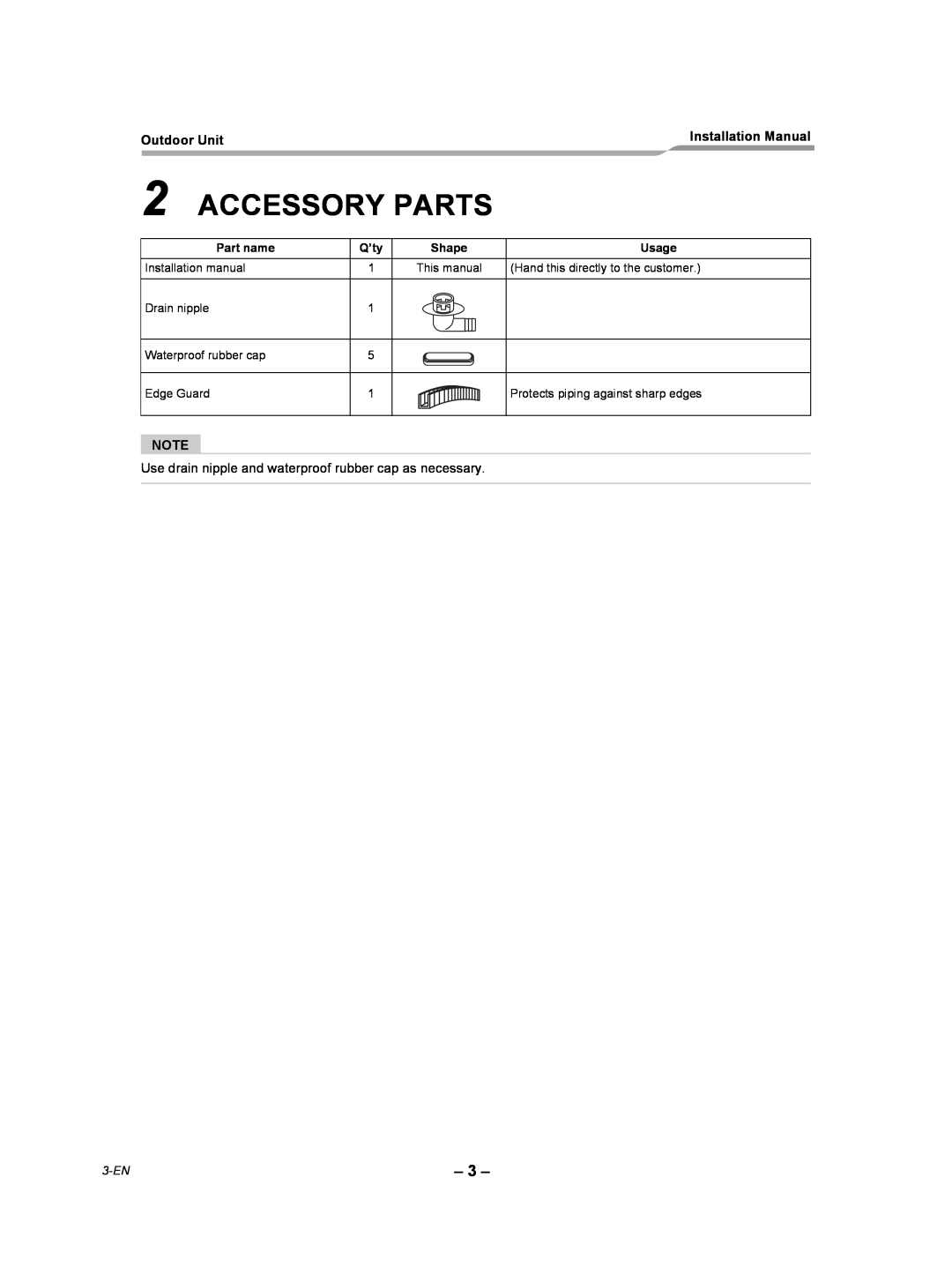 Toshiba RAV-SP240AT2-UL installation manual Accessory Parts, 3-EN 