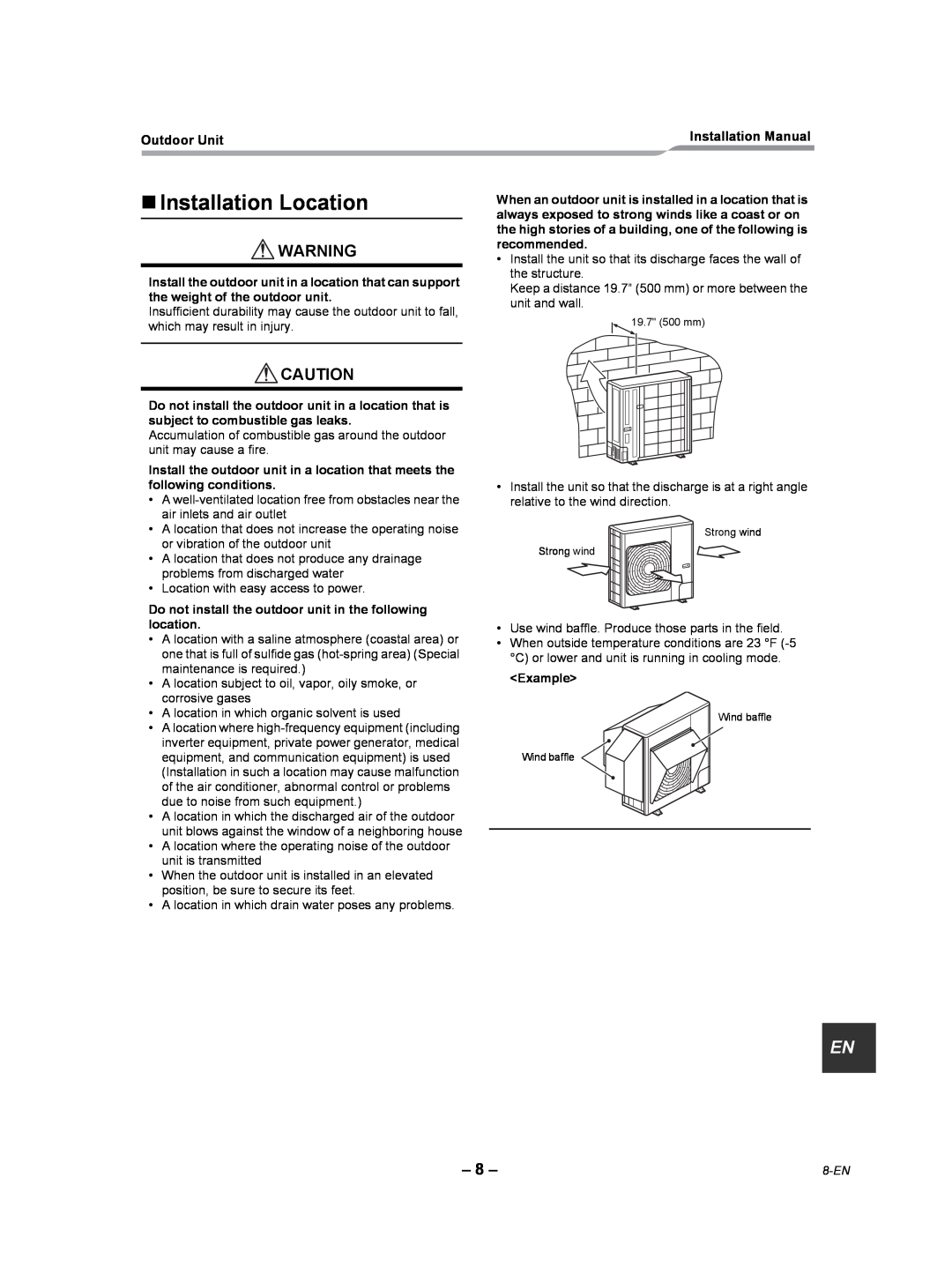 Toshiba RAV-SP240AT2-UL installation manual „Installation Location 