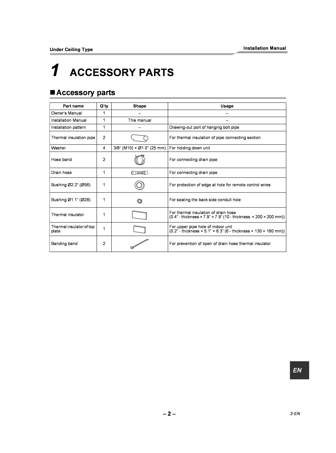 Toshiba RAV-SP240CT-UL, RAV-SP420CT-UL, RAV-SP300CT-UL, RAV-SP180CT-UL Accessory Parts, „Accessory parts, Under Ceiling Type 