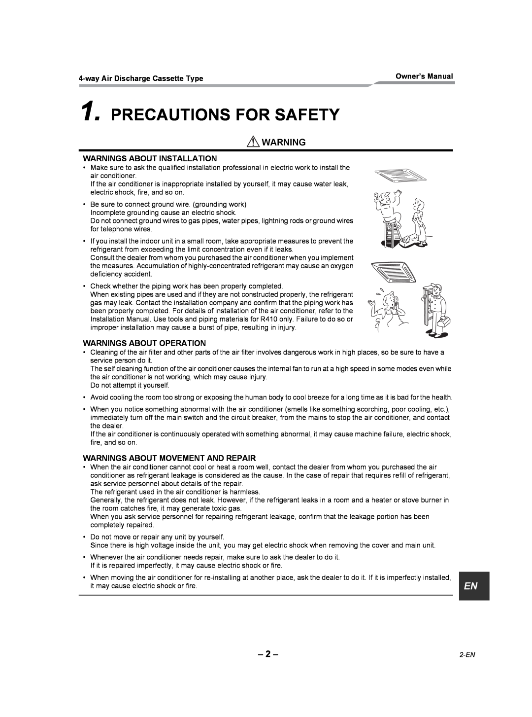 Toshiba RAV-SP360UT-UL, RAV-SP420UT-UL Precautions For Safety, Warnings About Installation, Warnings About Operation 