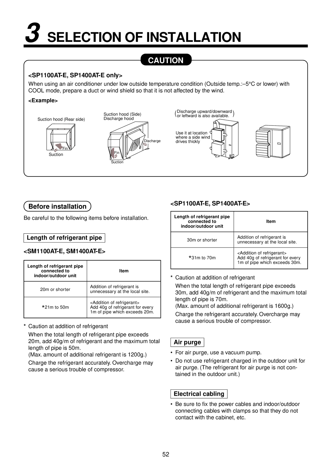 Toshiba RAV-SP560AT-E, RAV-SP1400UT-E SP1100AT-E, SP1400AT-E only, Length of refrigerant pipe SM1100AT-E, SM1400AT-E 