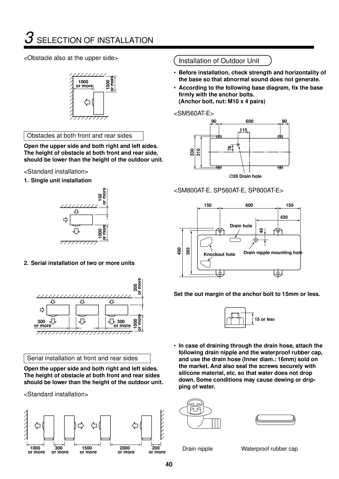 Toshiba RAV-SP800AT-E, RAV-SP560AT-E, RAV-SP1400UT-E, RAV-SP1100AT-E, RAV-SP1100UT-E Installation of Outdoor Unit 