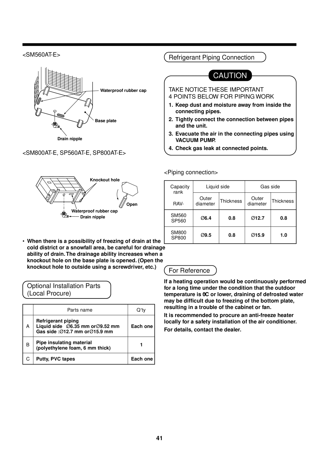 Toshiba RAV-SP1100UT-E Refrigerant Piping Connection, Optional Installation Parts Local Procure, For Reference 