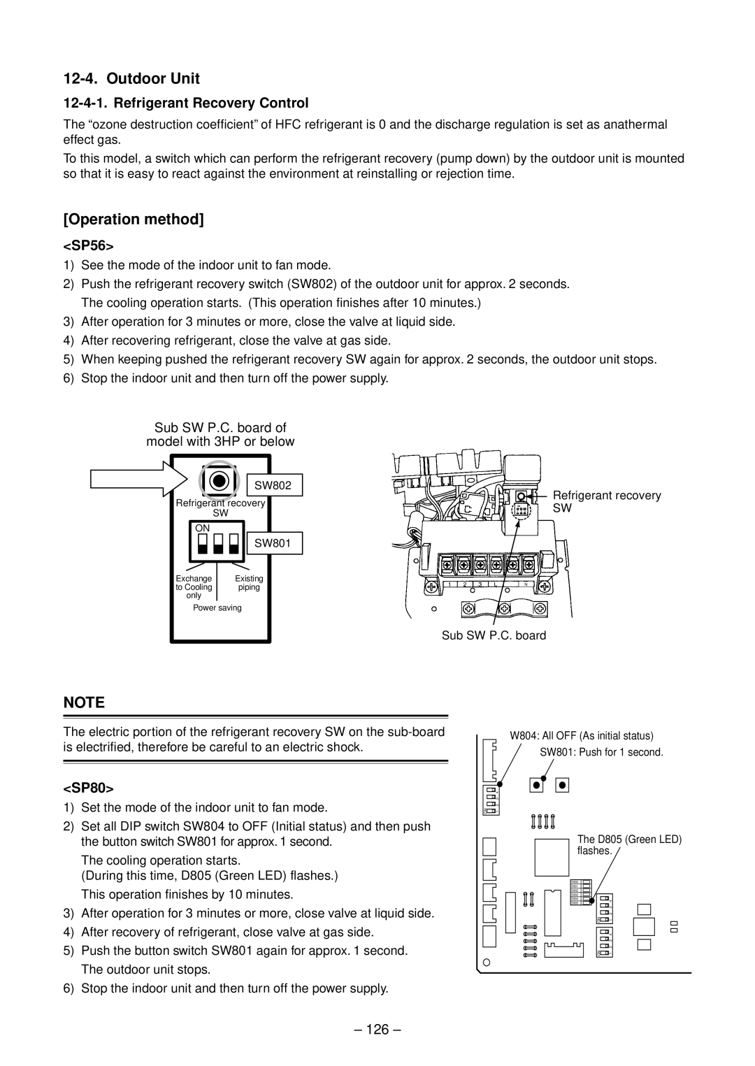 Toshiba RAV-SP804ATZG-E, RAV-SP804ATZ-E, RAV-SP804AT-E, RAV-SP564ATZ-E Operation method, Refrigerant Recovery Control, 126 