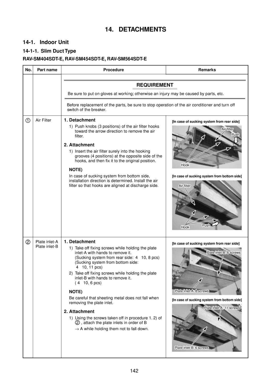 Toshiba RAV-SP804AT-E, RAV-SP804ATZG-E, RAV-SP804ATZ-E 142, Detachment, Attachment, No. Part name Procedure Remarks 