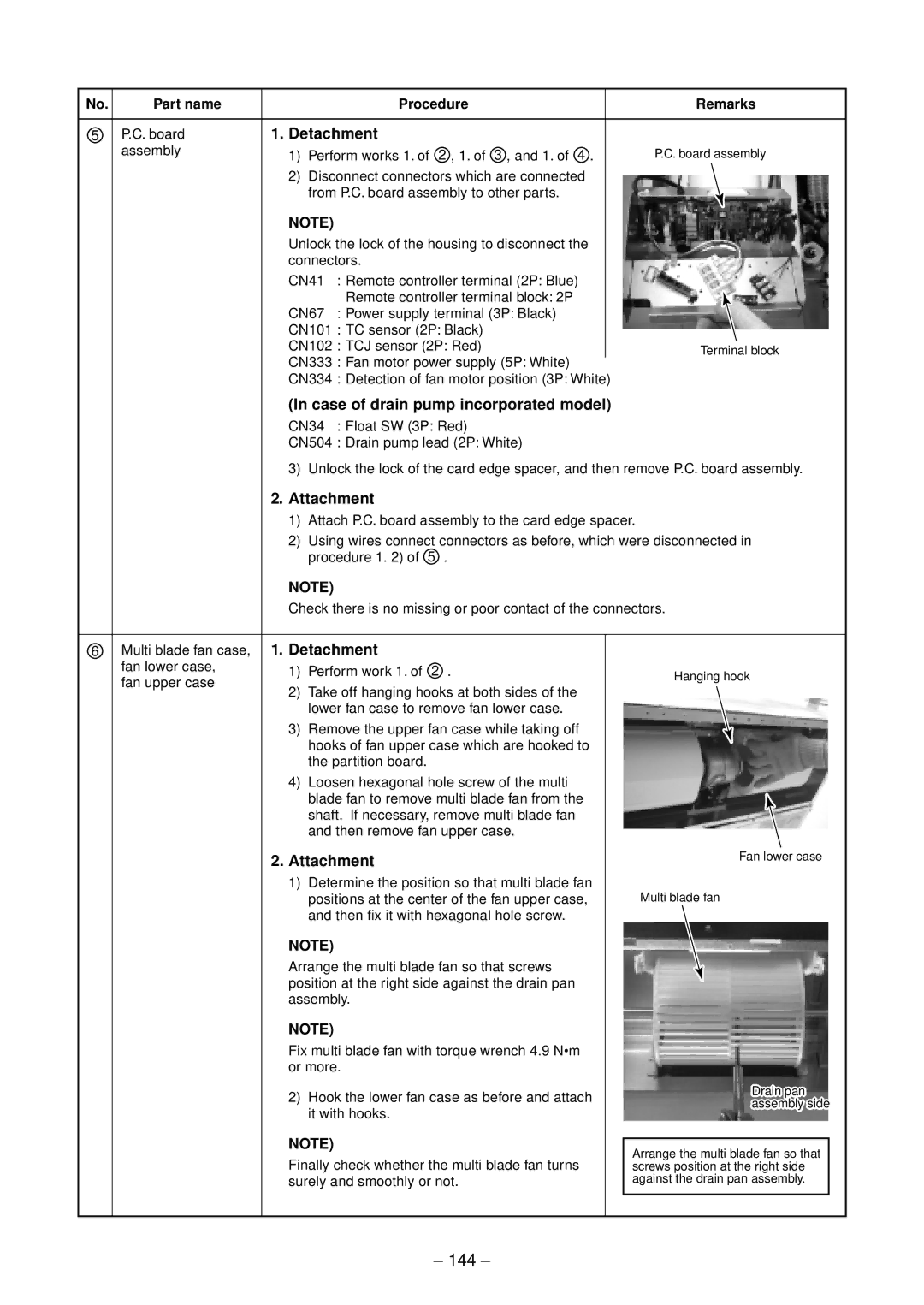 Toshiba RAV-SP564ATZG-E, RAV-SP804ATZG-E, RAV-SP804ATZ-E 144, Case of drain pump incorporated model, Part name Procedure 