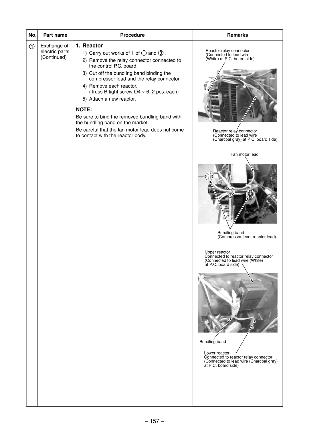 Toshiba RAV-SP564ATZ-E, RAV-SP804ATZG-E service manual 157, Exchange of 1. Reactor, Electric parts Carry out works of 1 of 1 