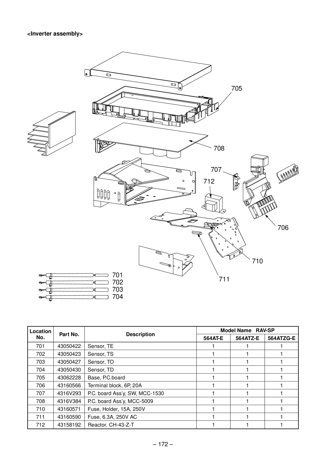 Toshiba RAV-SP564ATZG-E, RAV-SP804ATZG-E, RAV-SP804ATZ-E, RAV-SP804AT-E, RAV-SP564ATZ-E, RAV-SP454AT-E 172, Inverter assembly 