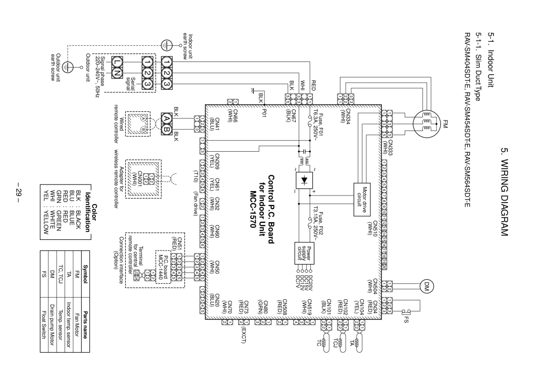 Toshiba RAV-SP804ATZ-E, RAV-SP804AT-E Control P.C. Board, For Indoor Unit, MCC-1570, Slim Duct Type, Color Identification 