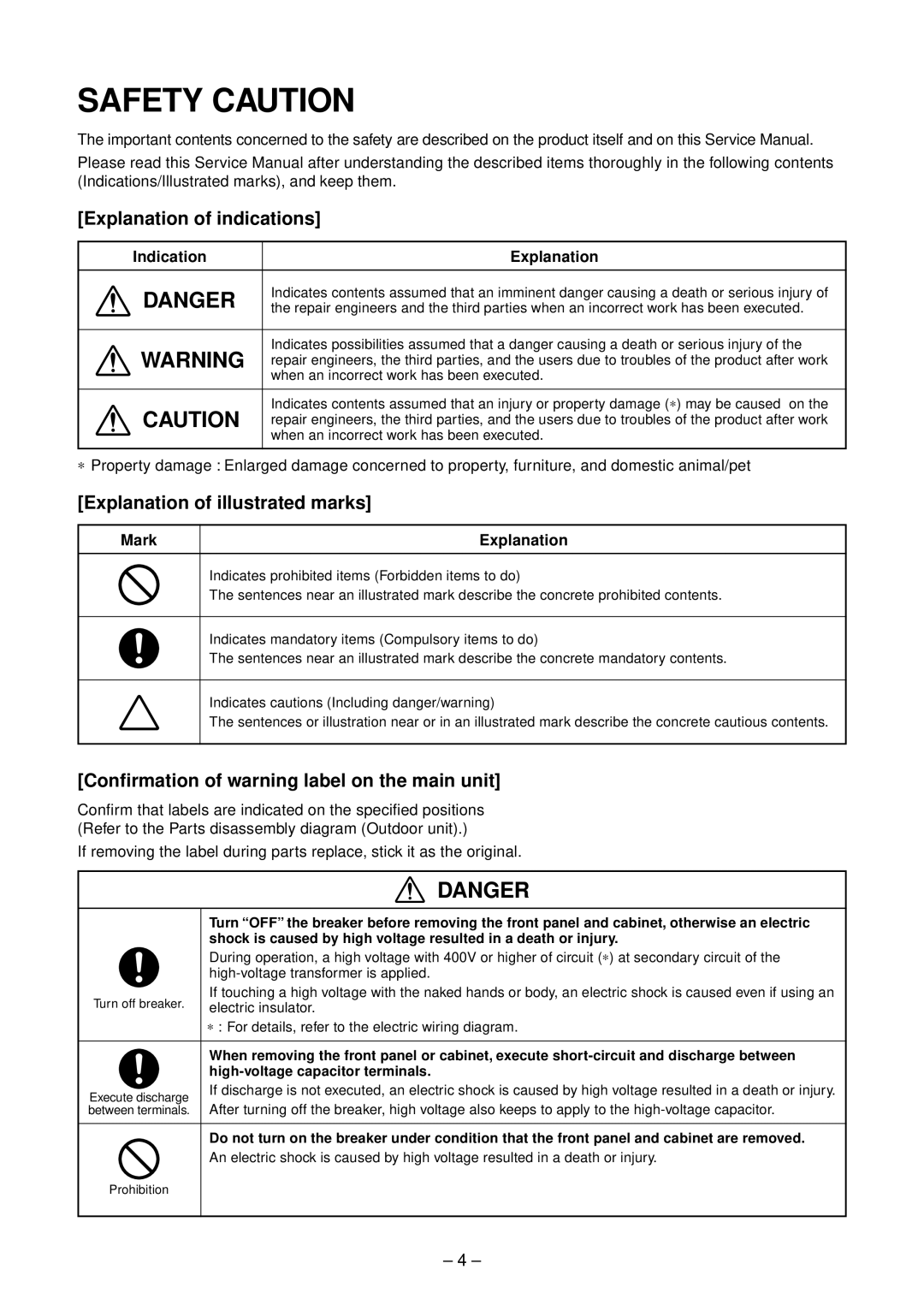 Toshiba RAV-SP564ATZG-E service manual Explanation of indications, Explanation of illustrated marks, Indication Explanation 