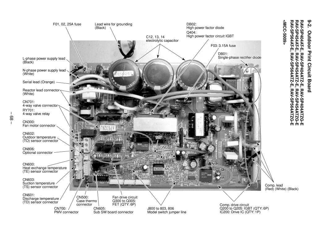 Toshiba RAV-SM454SDT-E, RAV-SP804ATZG-E, RAV-SP804ATZ-E, RAV-SP804AT-E, RAV-SP564ATZ-E Outdoor Print, Circuit Board, MCC-5009 