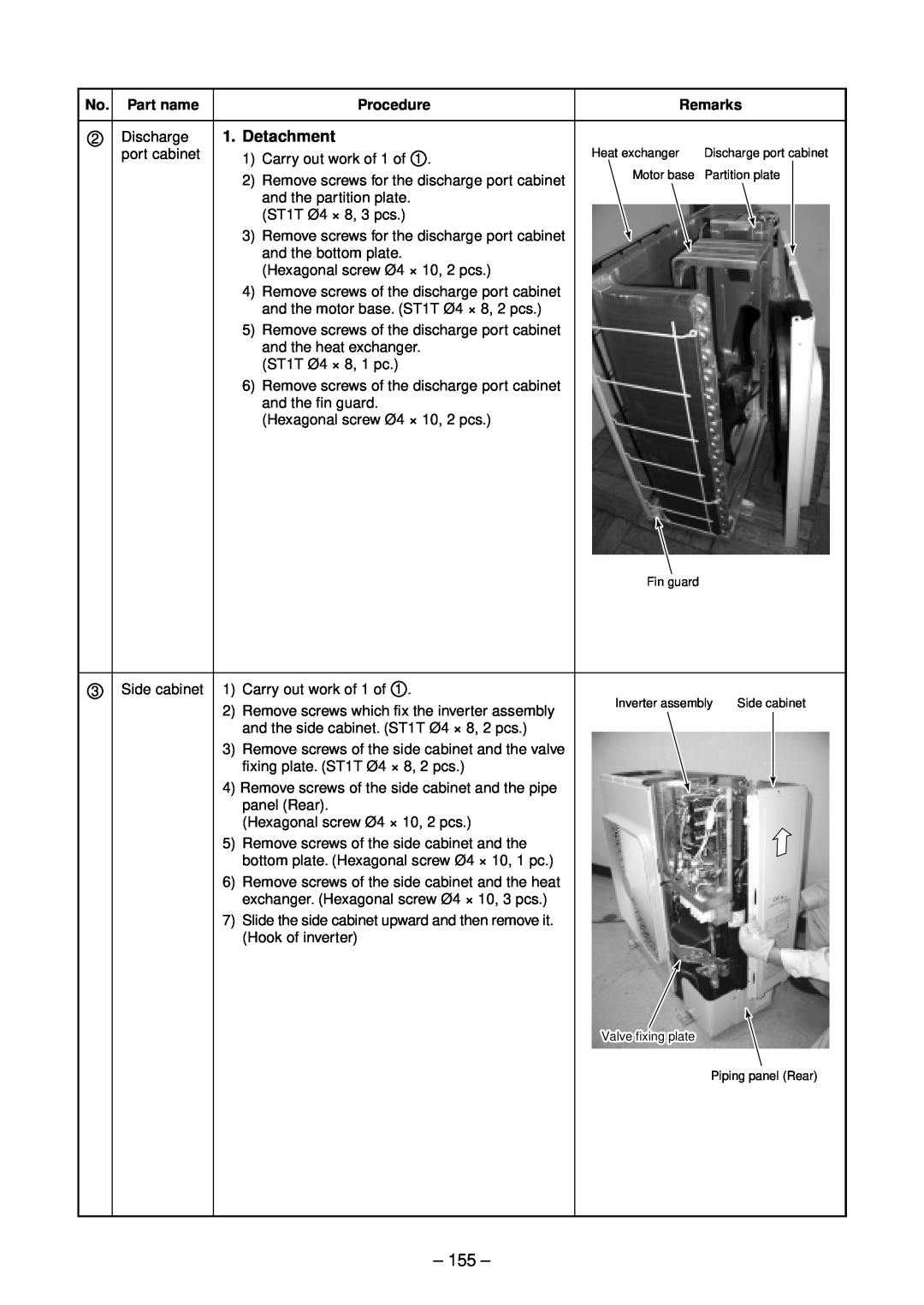 Toshiba RAV-SP804ATZ-E, RAV-SP804ATZG-E, RAV-SP804AT-E Detachment, No. Part name, Procedure, Discharge port cabinet 