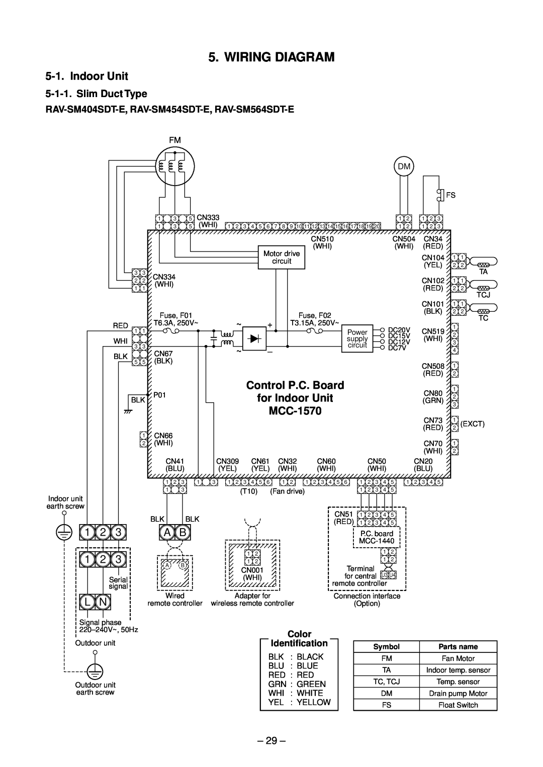 Toshiba RAV-SP804ATZ-E Wiring Diagram, Control P.C. Board, for Indoor Unit, MCC-1570, Slim Duct Type, Symbol 