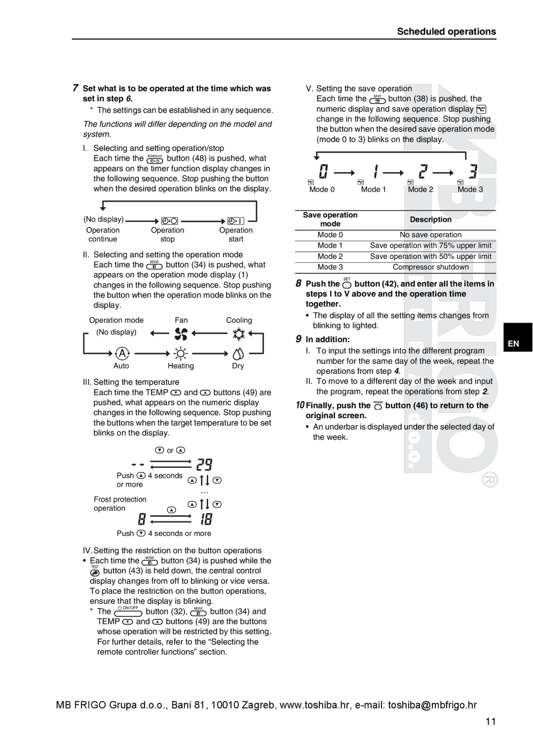 Toshiba RBC-AMS41E owner manual Scheduled operations 