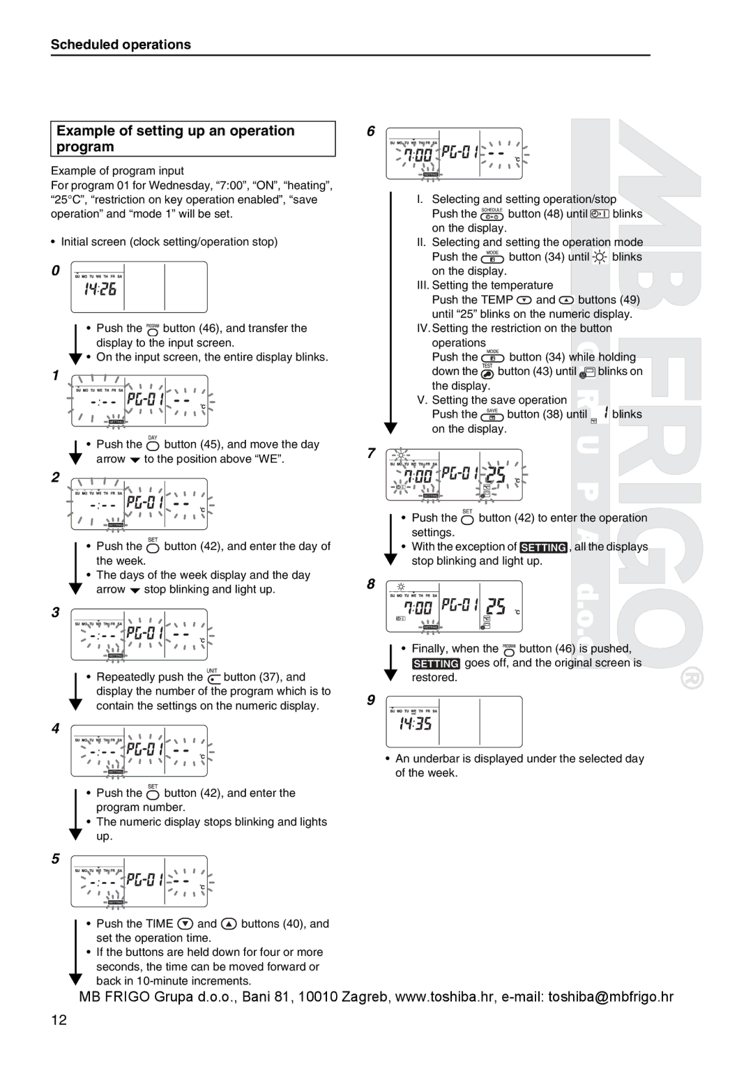 Toshiba RBC-AMS41E owner manual Example of setting up an operation program 