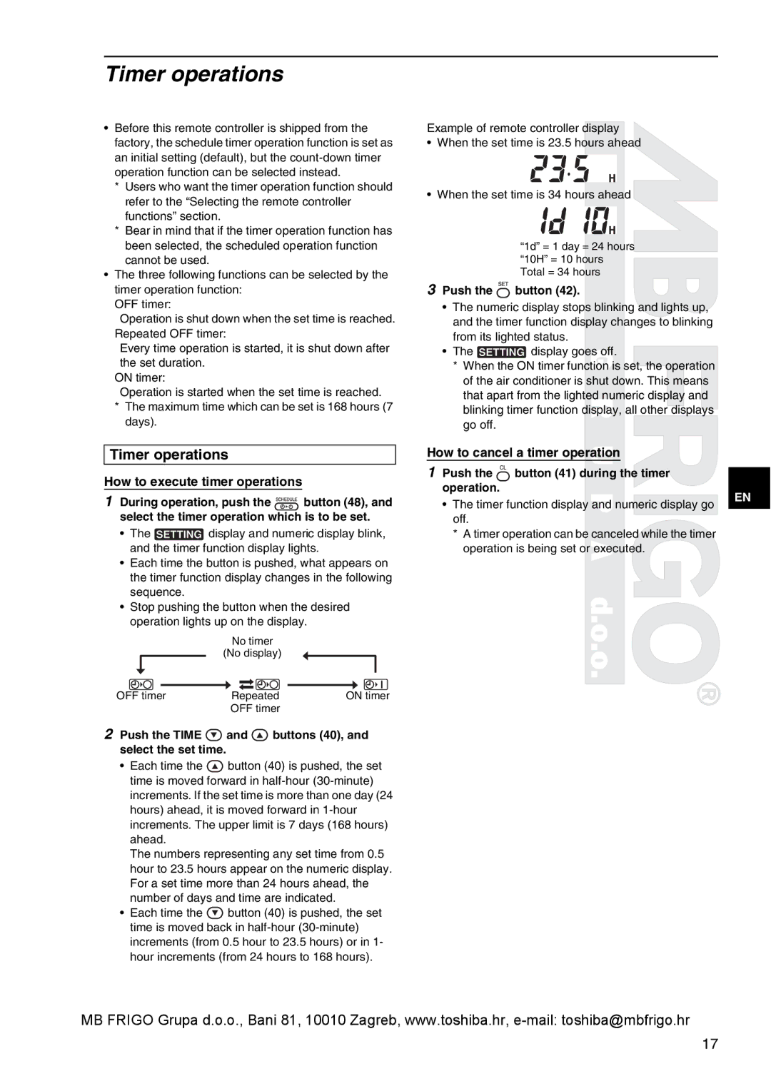 Toshiba RBC-AMS41E owner manual Timer operations, How to execute timer operations 