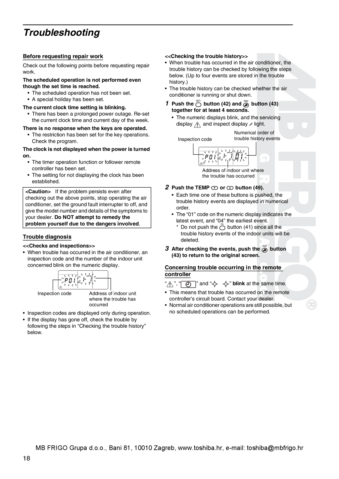 Toshiba RBC-AMS41E owner manual Troubleshooting 