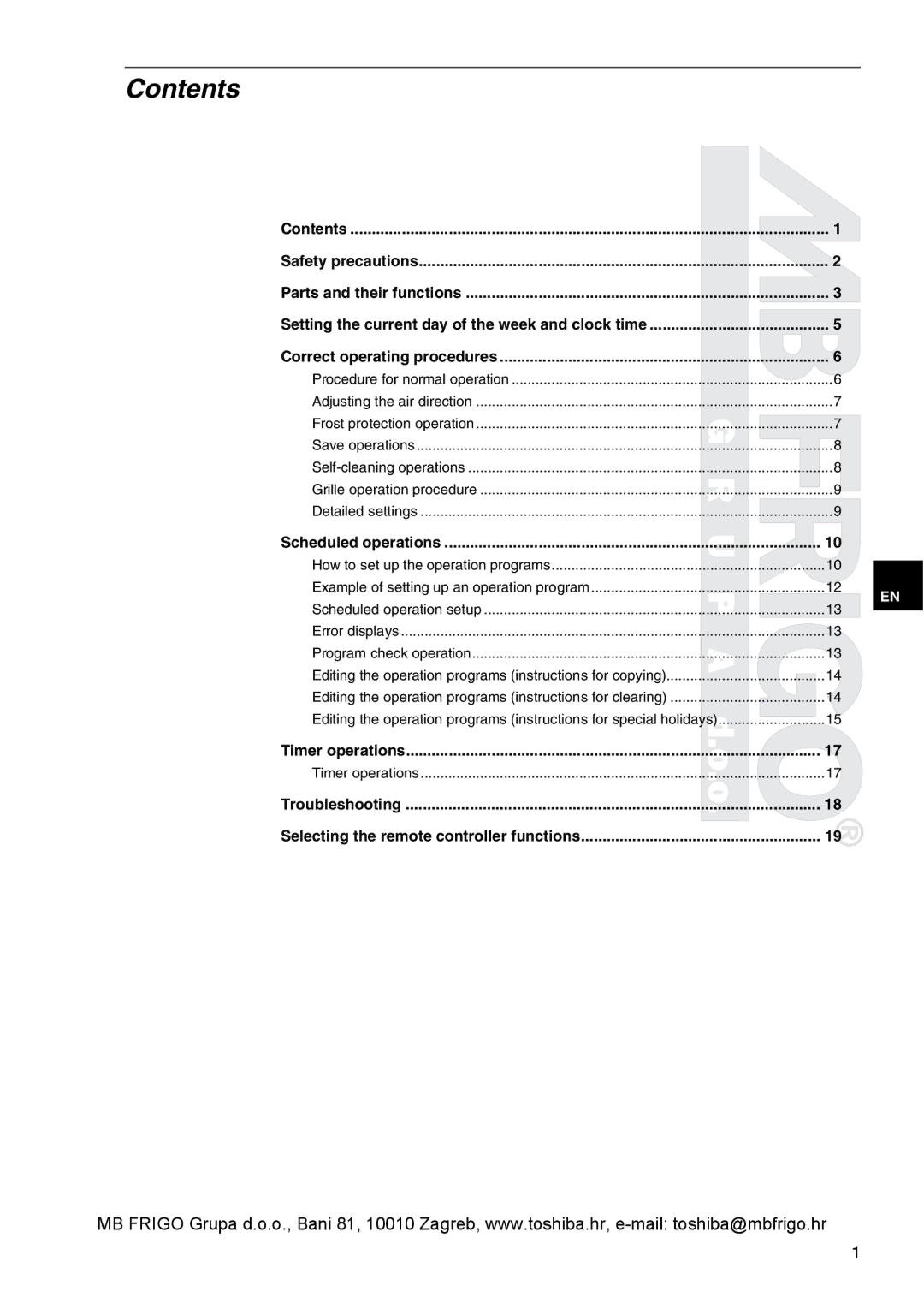 Toshiba RBC-AMS41E owner manual Contents 