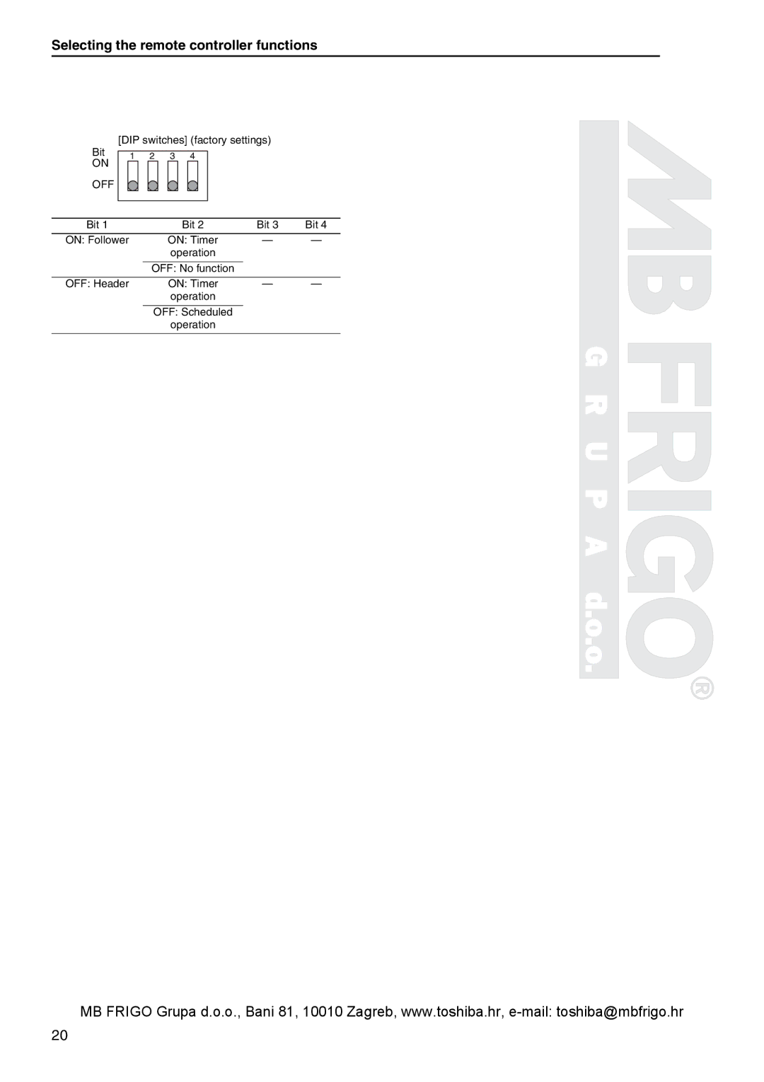 Toshiba RBC-AMS41E owner manual Selecting the remote controller functions 