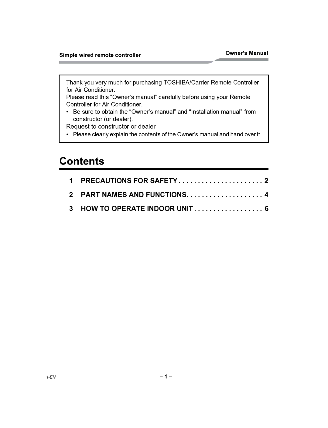 Toshiba RBC-AS21UL owner manual Contents 