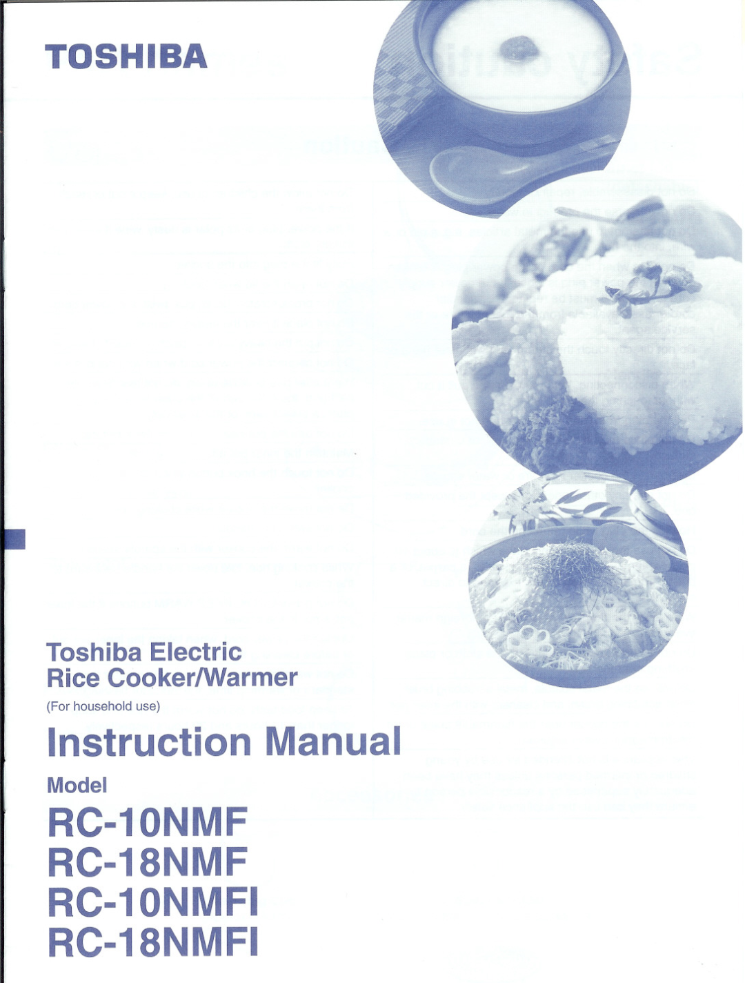 Toshiba instruction manual Instruction Manual, RC-10NMF RC-18NMF RC-10NMFI RC-18NMFI, Toshiba, Model 