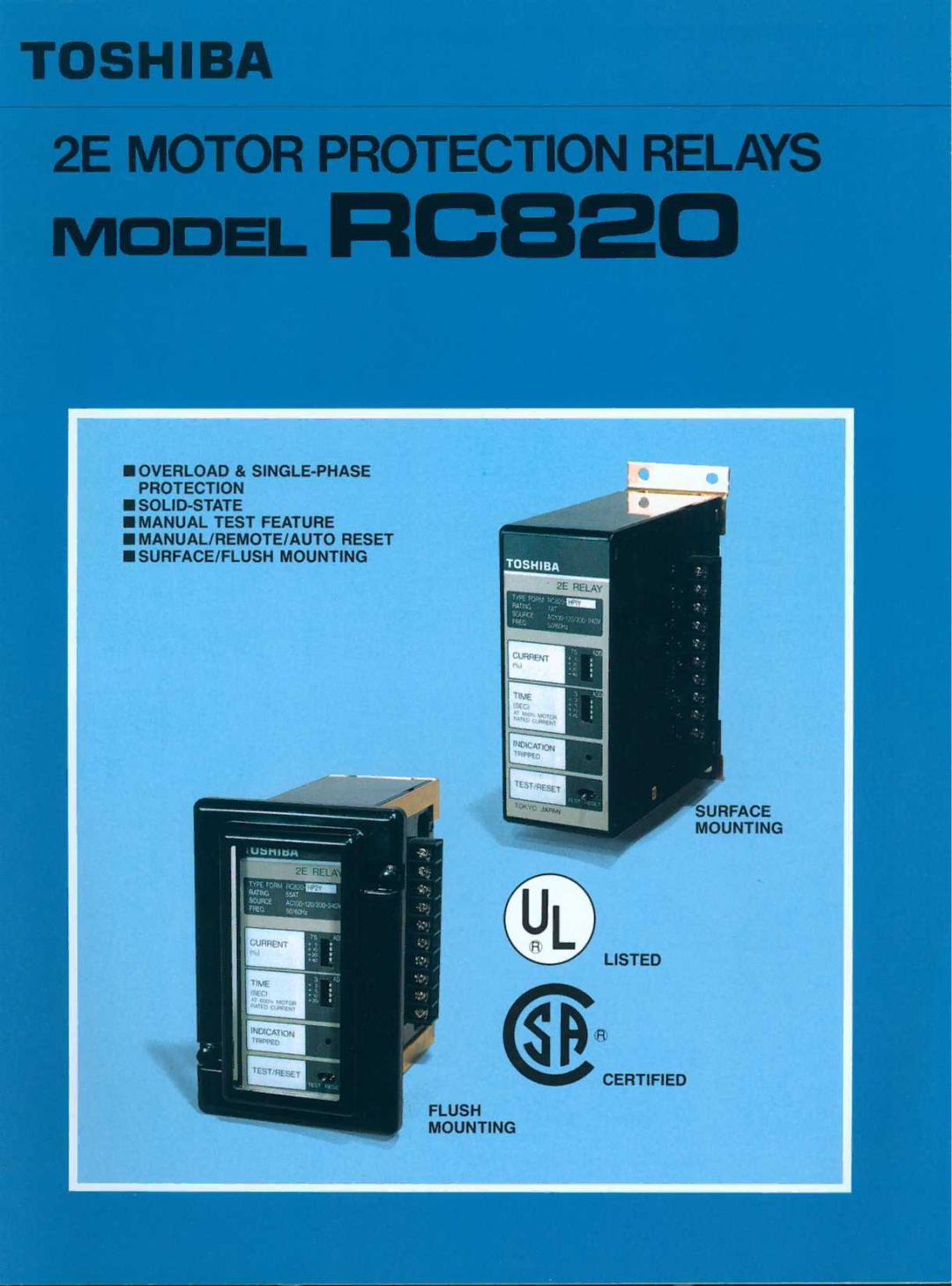 Toshiba manual Toshiba 2E Motor Protection Relays Model RC820 