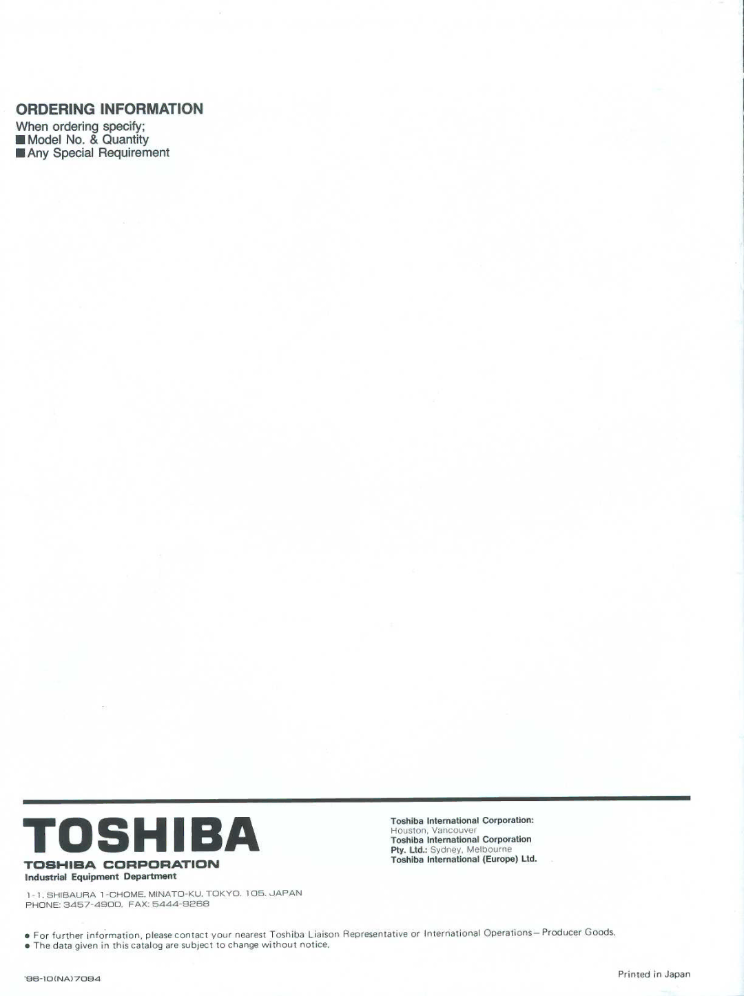 Toshiba RC820 manual Toshiba Corporation 