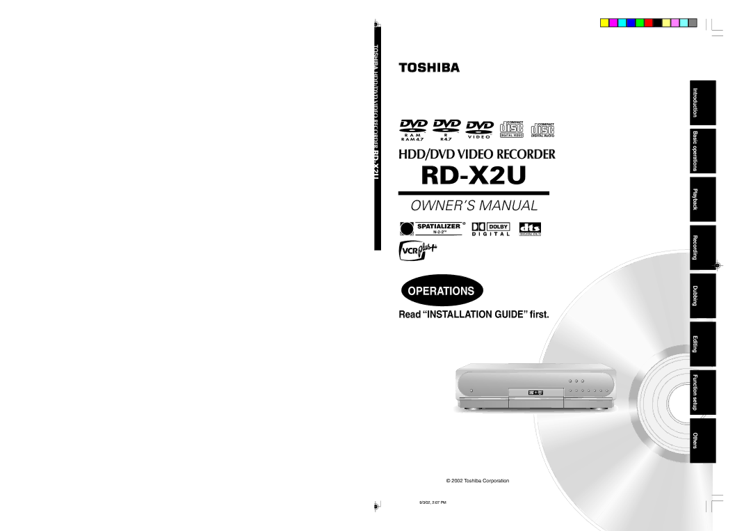 Toshiba RD-X2U owner manual Toshiba Corporation 