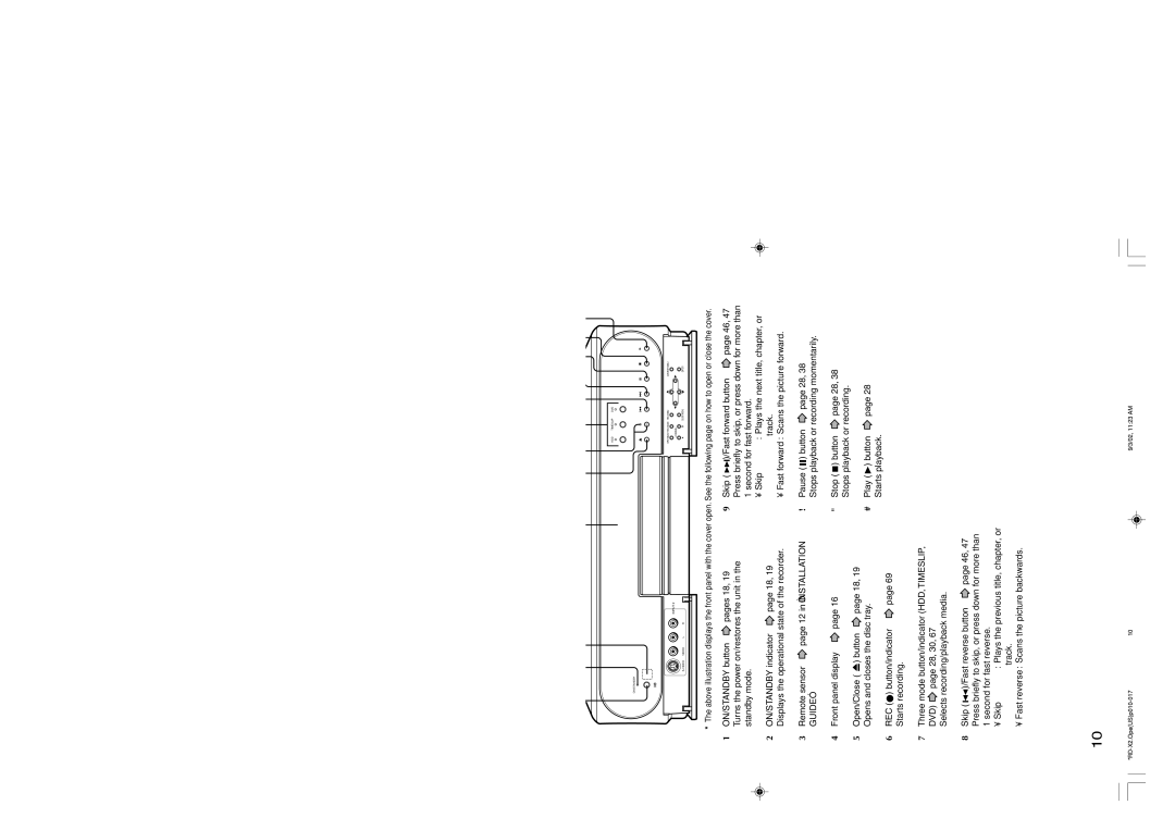 Toshiba RD-X2U owner manual Index to Parts and Controls, Front panel, See pages with arrows for details 