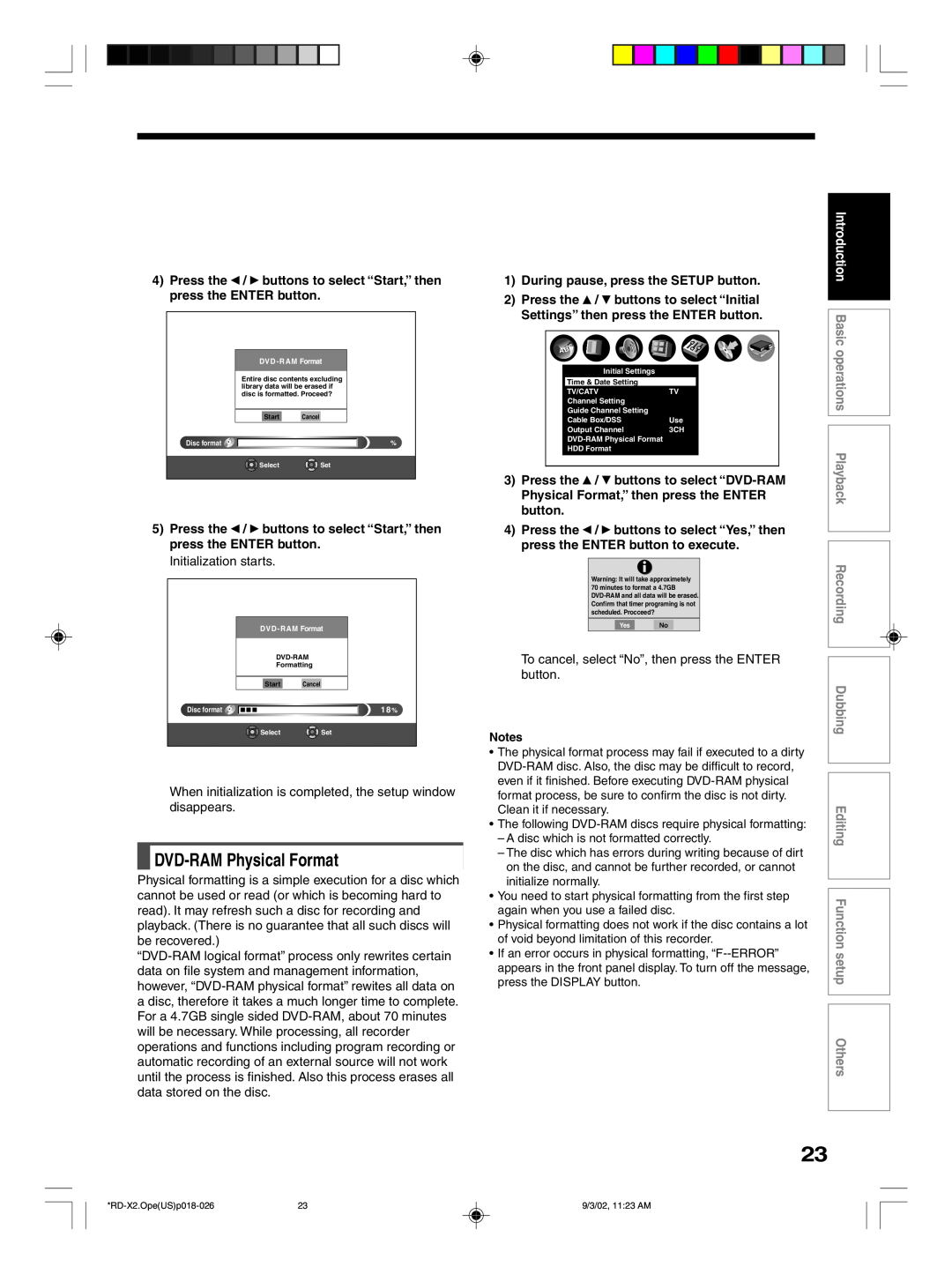 Toshiba RD-X2U owner manual DVD-RAMPhysical Format, Basic, Dubbing, Others 
