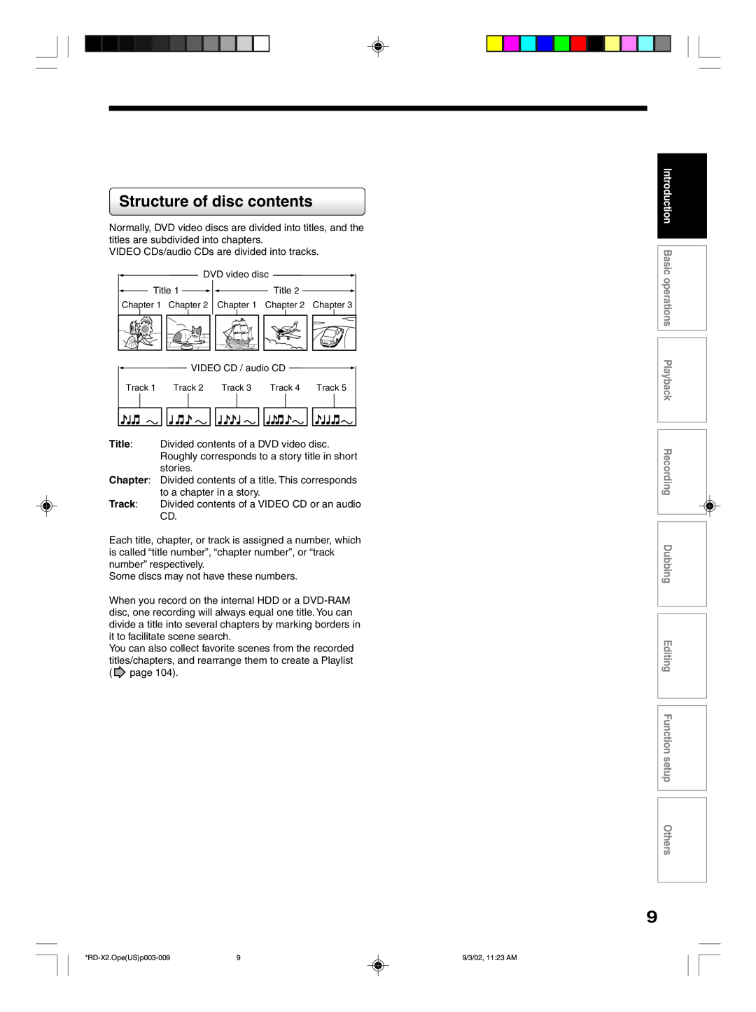 Toshiba RD-X2U owner manual Structure of disc contents, Introduction Basic operations Playback Recording 