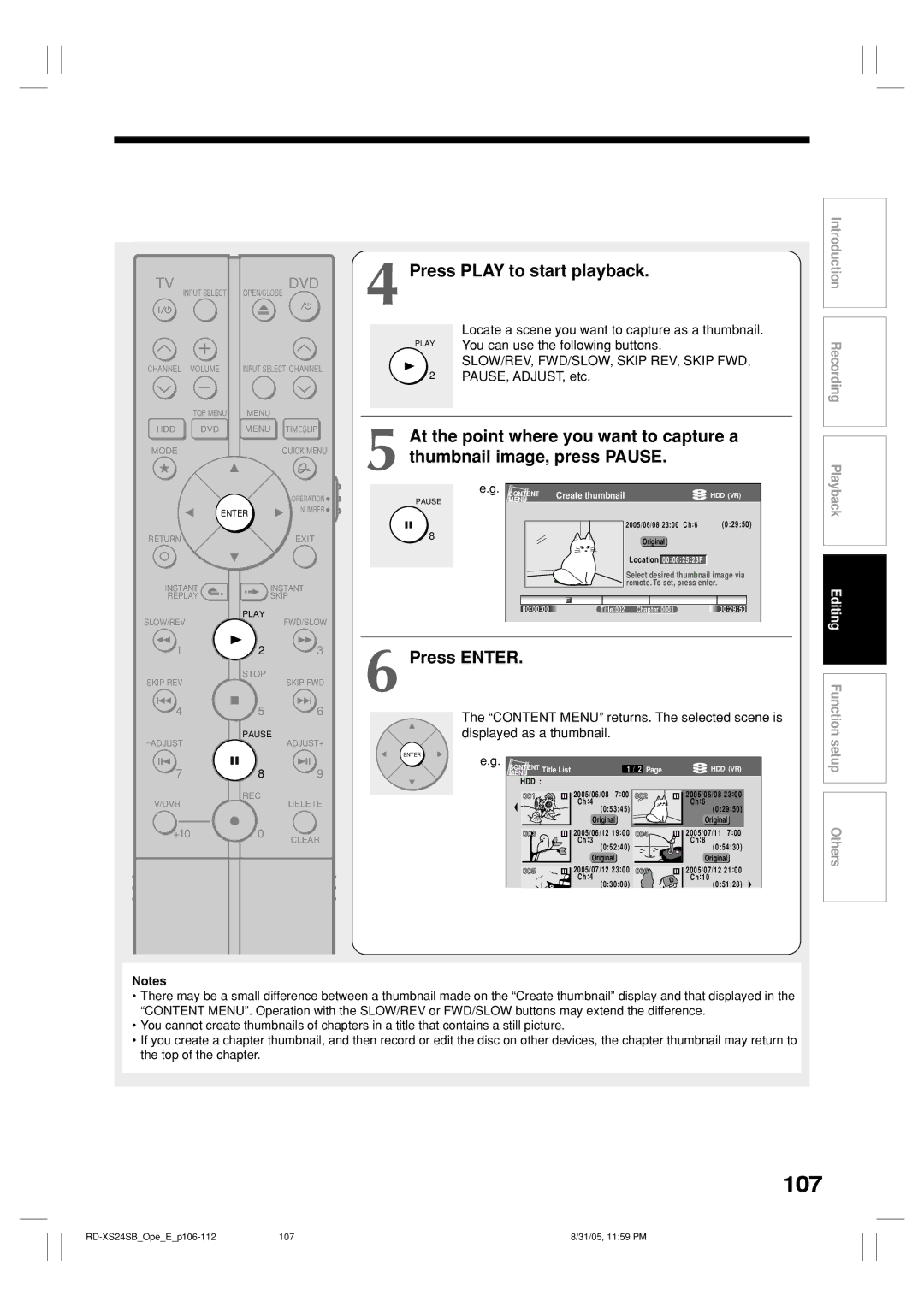 Toshiba RD-XS24SB owner manual 107, SLOW/REV, FWD/SLOW, Skip REV, Skip FWD, PAUSE, ADJUST, etc 