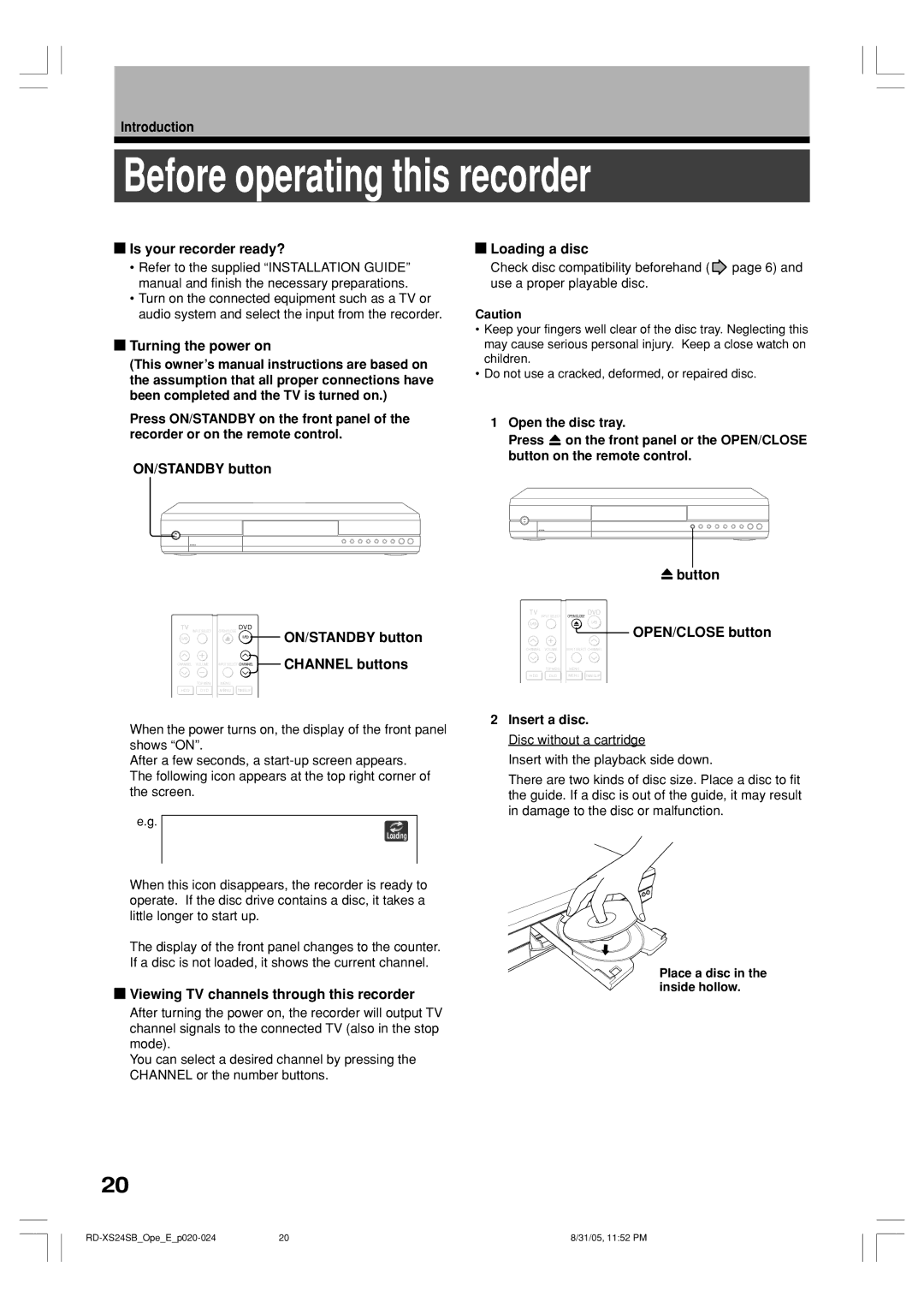 Toshiba RD-XS24SB owner manual Before operating this recorder 