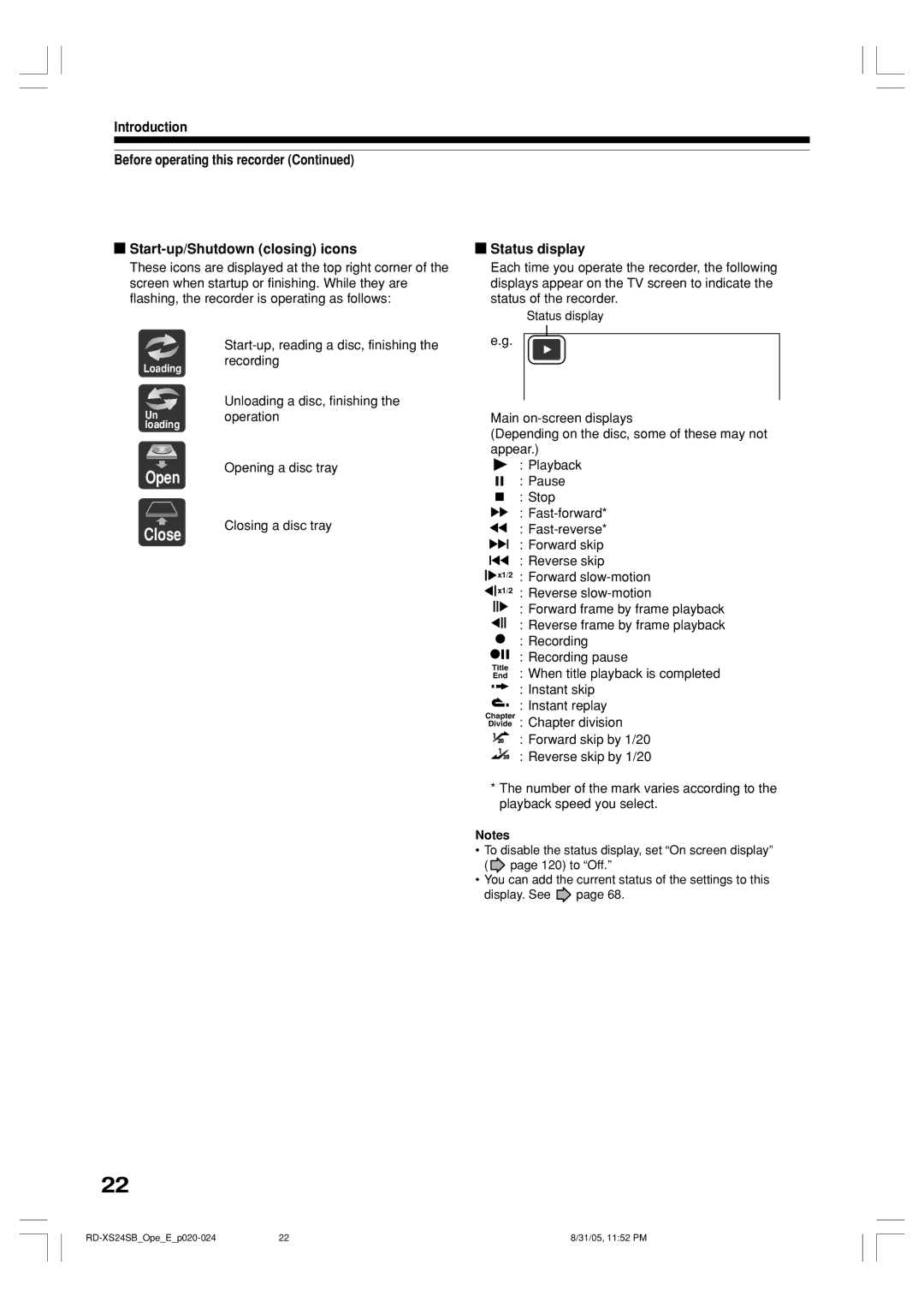 Toshiba RD-XS24SB owner manual Open Close 