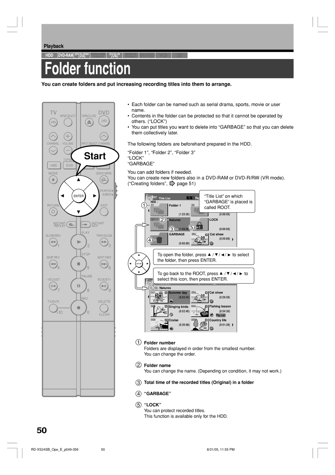 Toshiba RD-XS24SB owner manual Folder function 