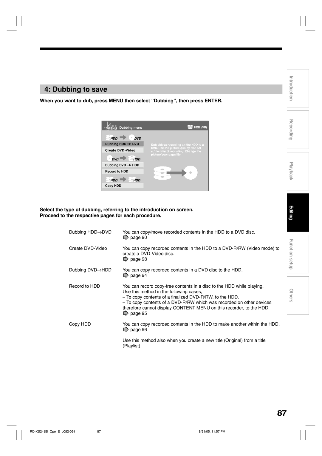 Toshiba RD-XS24SB owner manual Dubbing to save, Hdd Hdd 