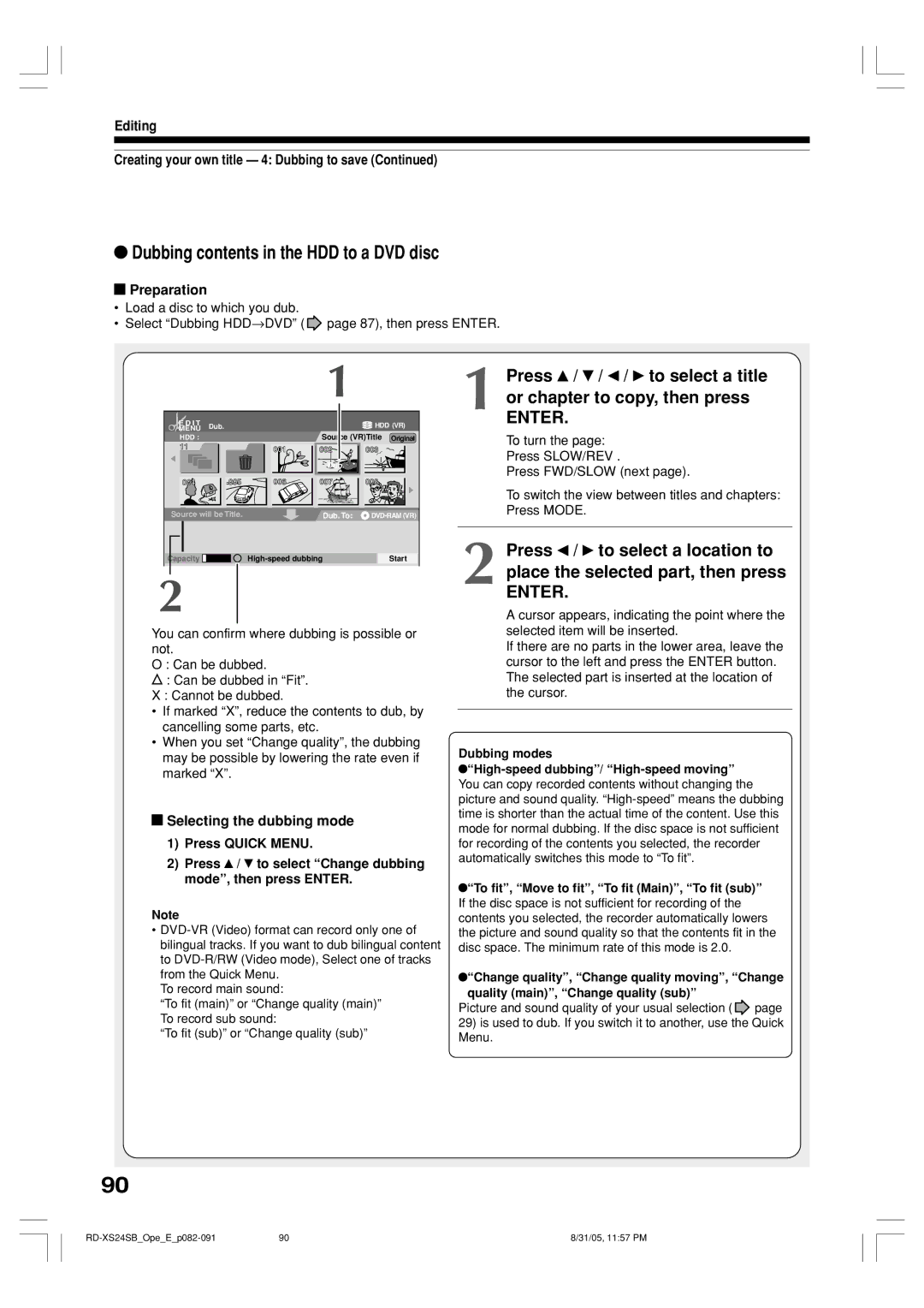 Toshiba RD-XS24SB owner manual Dubbing contents in the HDD to a DVD disc 