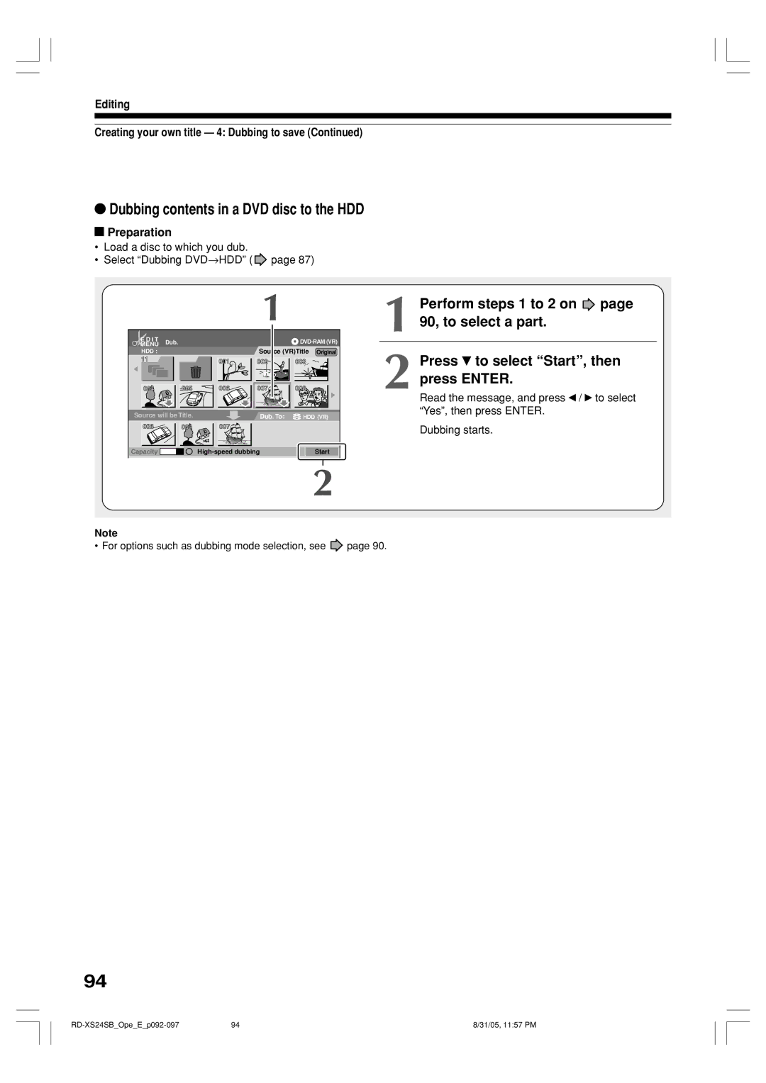 Toshiba RD-XS24SB owner manual Dubbing contents in a DVD disc to the HDD 